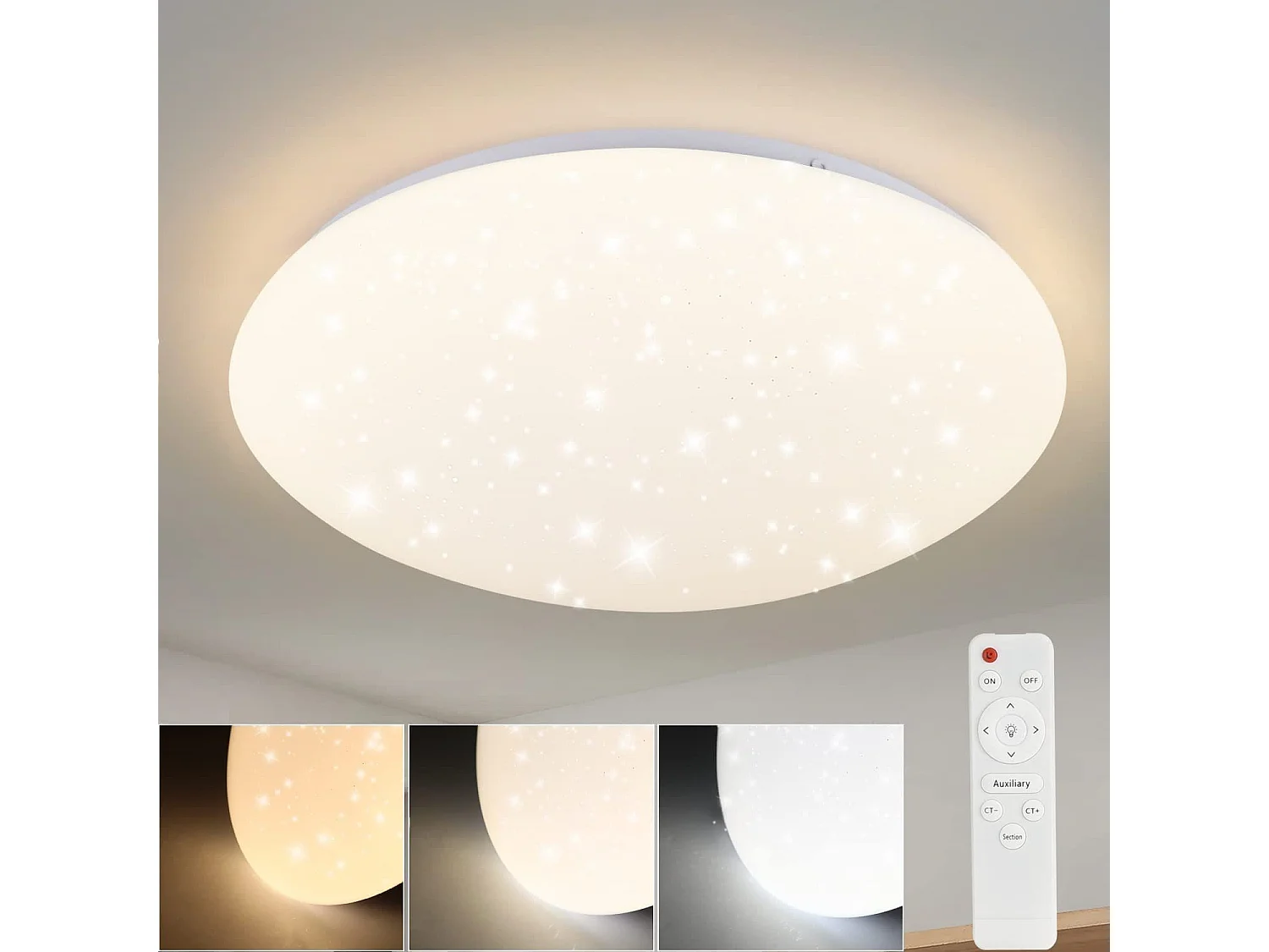 NETTLIFE Plafondlamp LED - 28cm - rond - Dimbaar - Moderne Keukenverlichting - met Sterrenhemelontwerp - Wit - voor Slaapkamer | Studeerkamer | Hotel - 37W