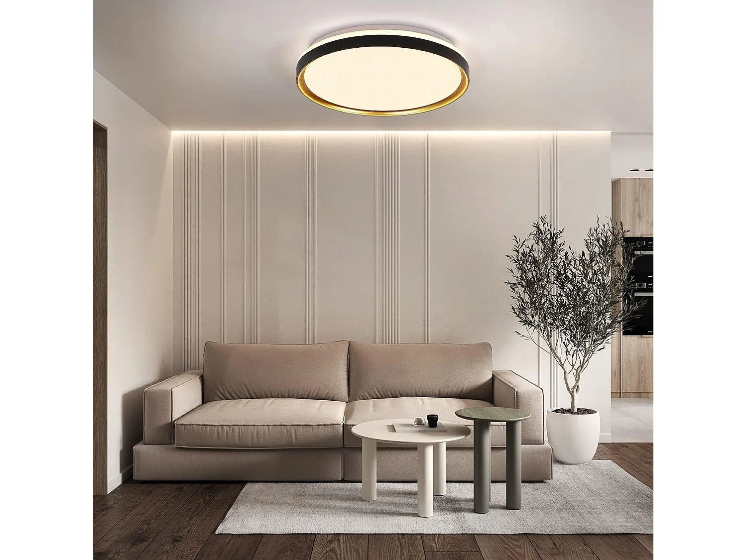 NETTLIFE Plafonnier LED Lampe de Salon Noir Or Ø 40 cm Lampe de Chambre à Intensité Variable avec Télécommande 21 W Lampe Moderne Ronde pour Cuisine