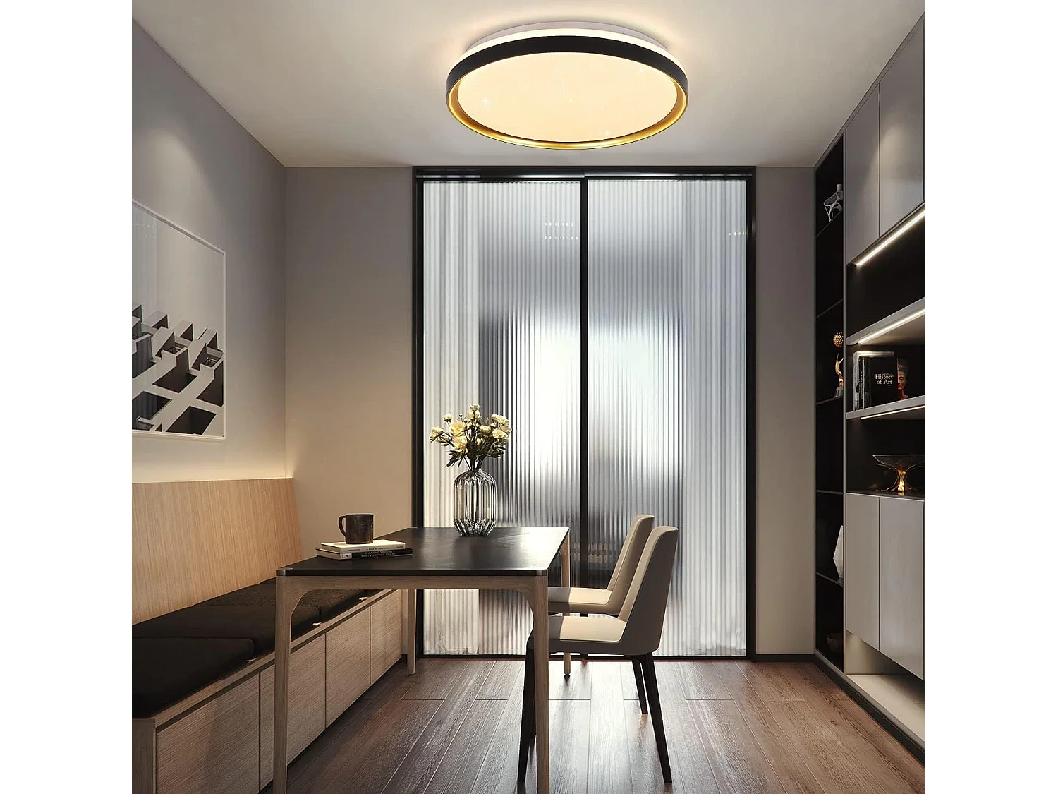 NETTLIFE Plafonnier LED Lampe de Salon Noir Or Ø 40 cm Lampe de Chambre à Intensité Variable avec Télécommande 21 W Lampe Moderne Ronde pour Cuisine