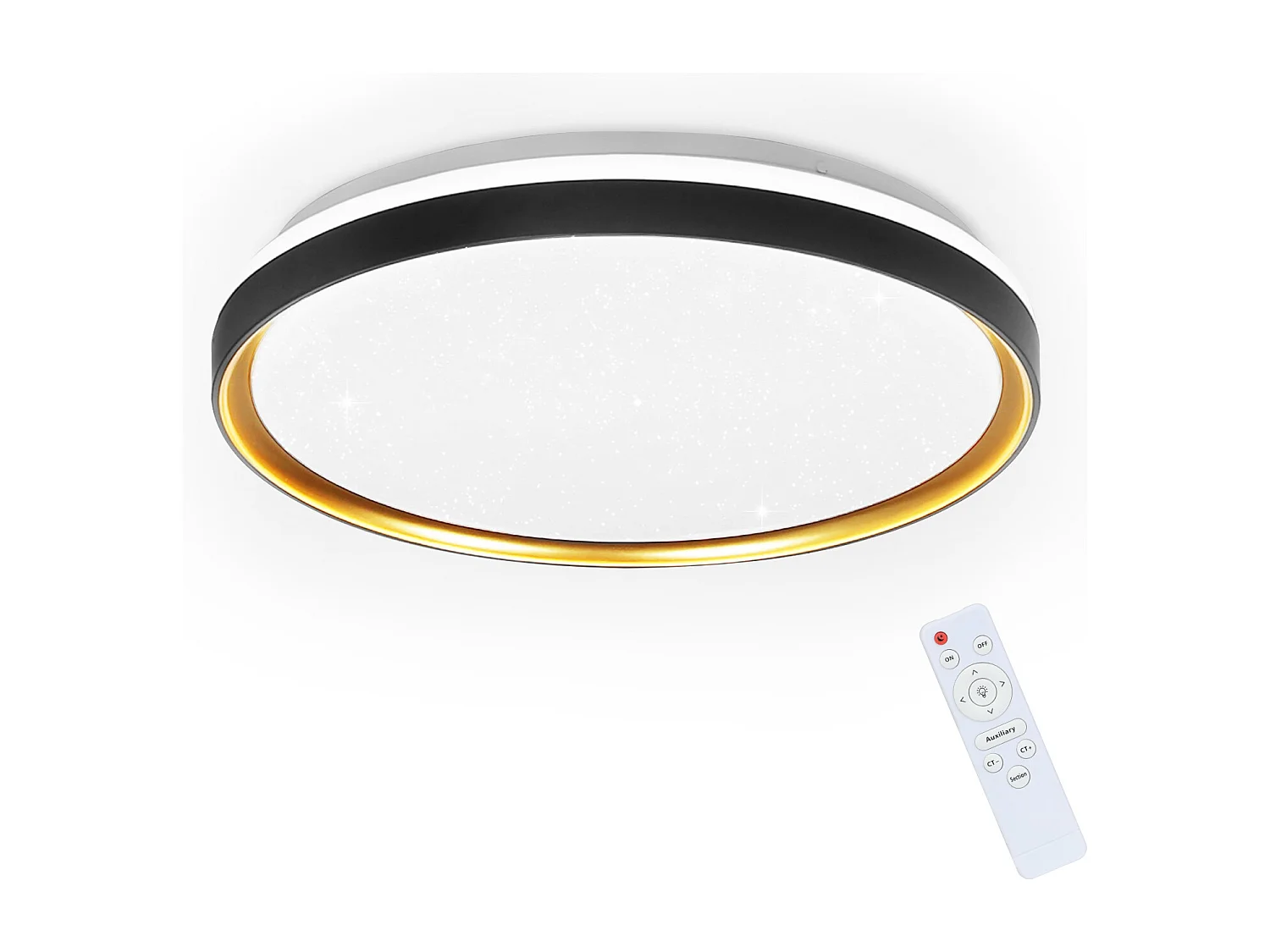NETTLIFE Plafonnier LED Lampe de Salon Noir Or Ø 40 cm Lampe de Chambre à Intensité Variable avec Télécommande 21 W Lampe Moderne Ronde pour Cuisine