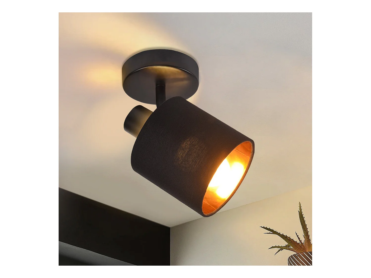 NETTLIFE Spot de Plafond MAX.40W Plafonnier Noir Vintage E14 Spot Mural Écran en Tissu Pivotant 350° pour Salon Chambre Couloir (Sans Ampoule)