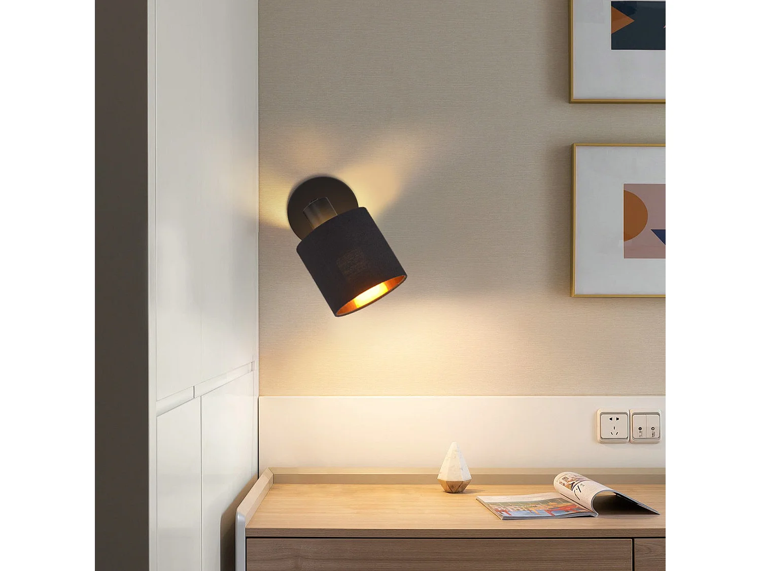 NETTLIFE Deckenstrahler MAX.40W Vintage Schwarz Deckenleuchte E14 Wandstrahler Stoffschirm 350° Drehbar für Wohnzimmer Schlafzimmer Flur (Ohne Leuchtmittel)