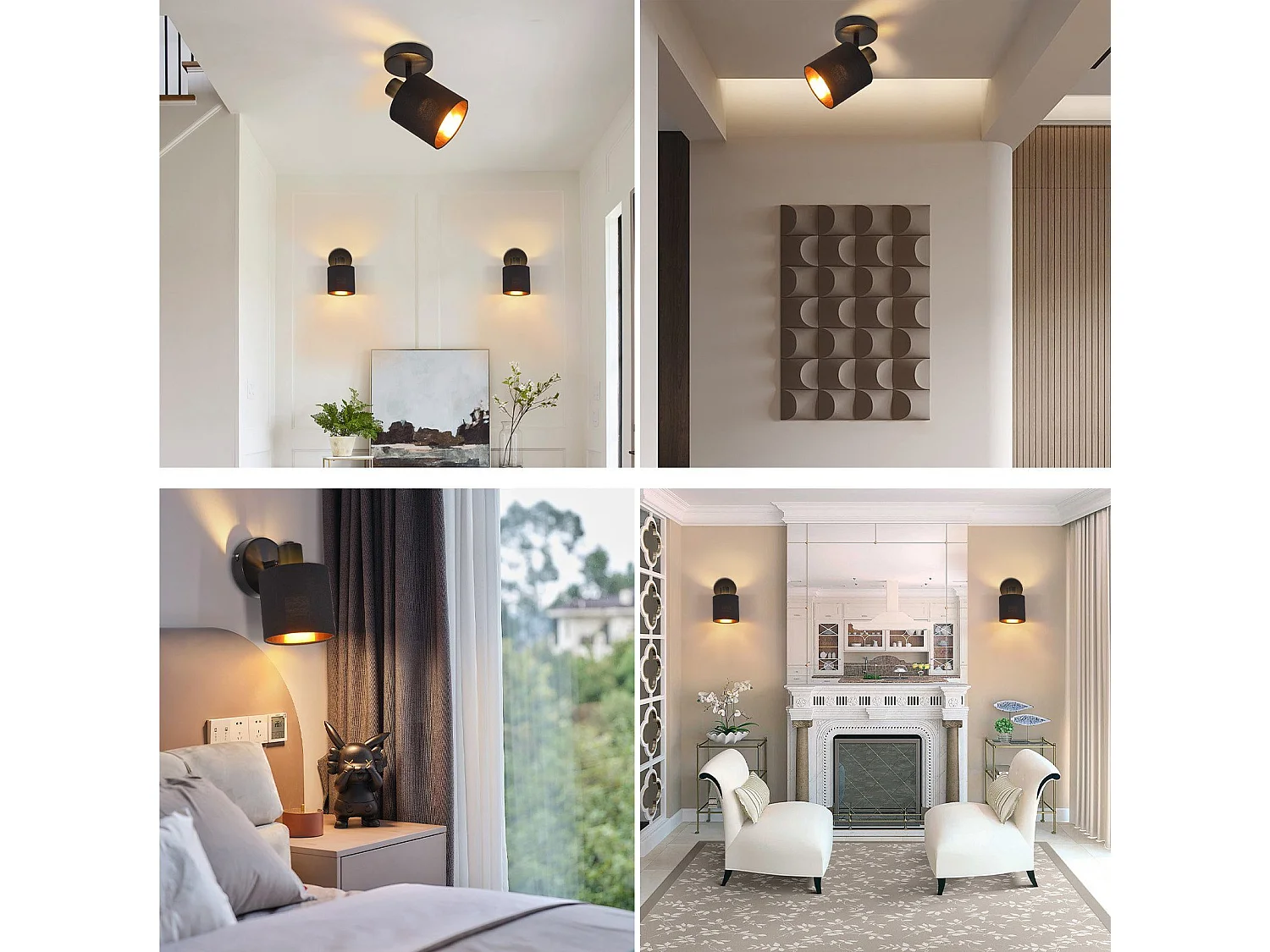 NETTLIFE Reflektor sufitowy MAX.40W Vintage czarna lampa sufitowa E14 Reflektor ścienny 350° Obrotowy ekran z tkaniny do salonu Sypialnia Korytarz (bez żarówki)