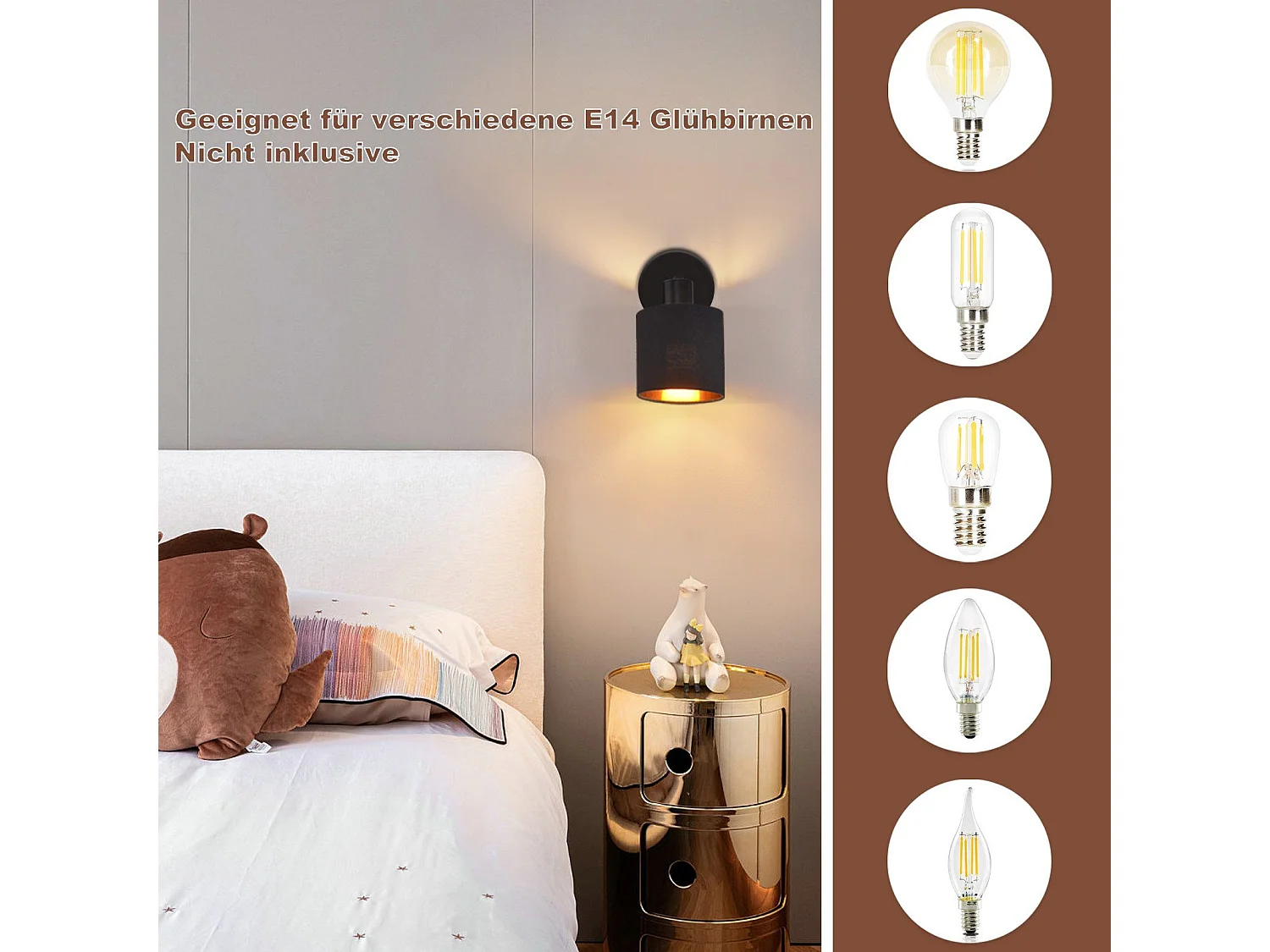 NETTLIFE Reflektor sufitowy MAX.40W Vintage czarna lampa sufitowa E14 Reflektor ścienny 350° Obrotowy ekran z tkaniny do salonu Sypialnia Korytarz (bez żarówki)