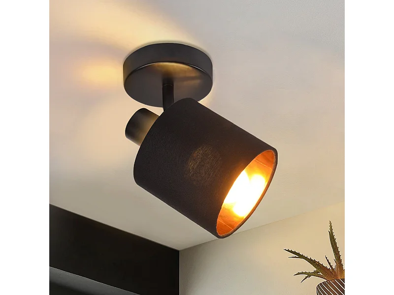NETTLIFE Spot de Plafond MAX.40W Plafonnier Noir Vintage E14 Spot Mural Écran en Tissu Pivotant 350° pour Salon Chambre Couloir (Sans Ampoule)