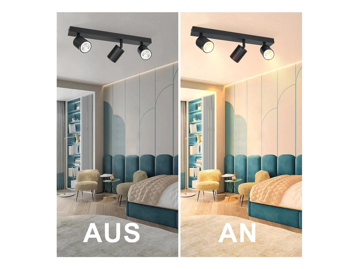 NETTLIFE 3 Focos Max.25w LED Negro GU10 Lámpara de Techo Giratoria 350° Lámpara de Moderna Lámpara de Pared Industrial para Sala de Estar Dormitorio