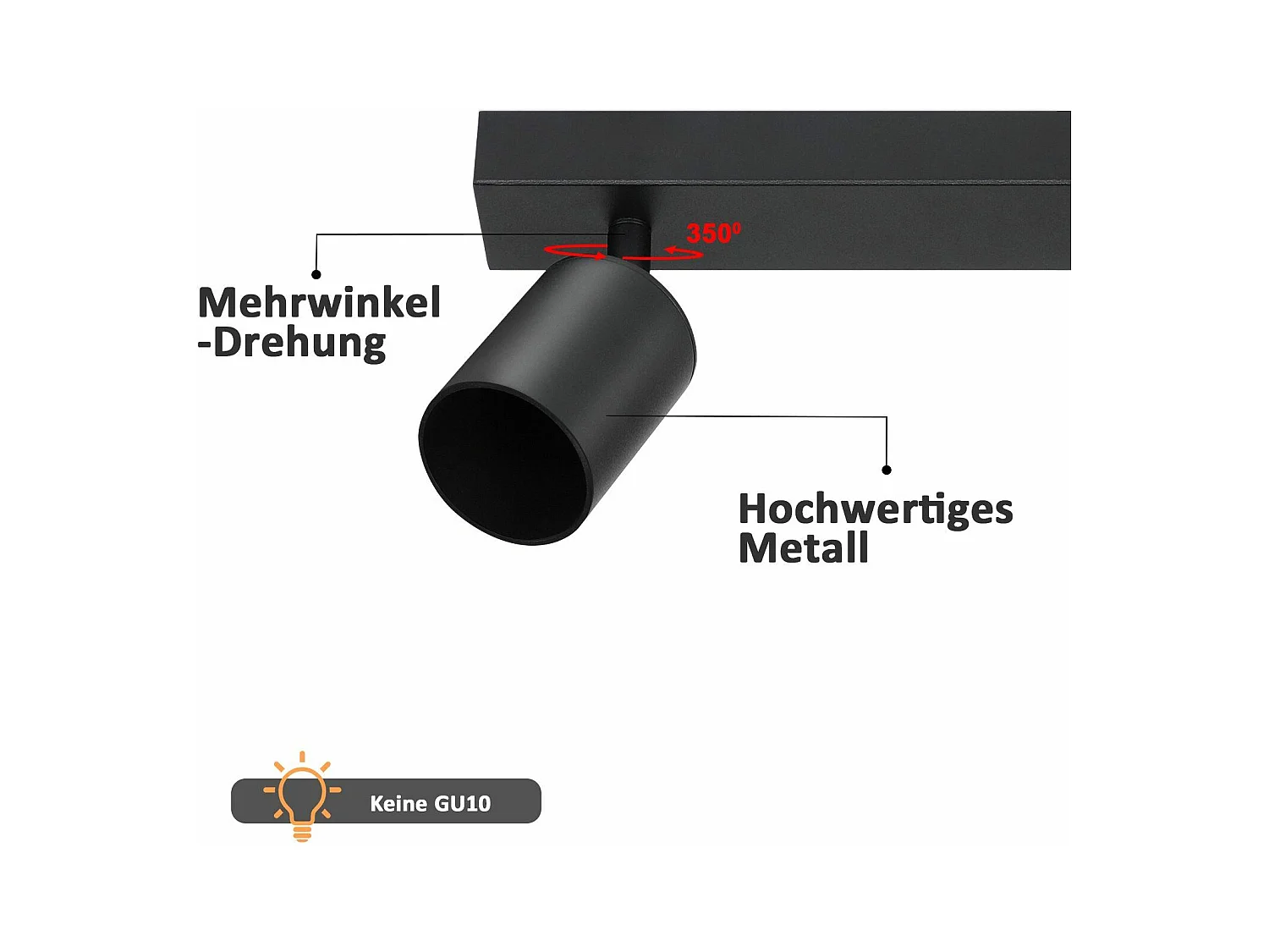 NETTLIFE 3 Focos Max.25w LED Negro GU10 Lámpara de Techo Giratoria 350° Lámpara de Moderna Lámpara de Pared Industrial para Sala de Estar Dormitorio