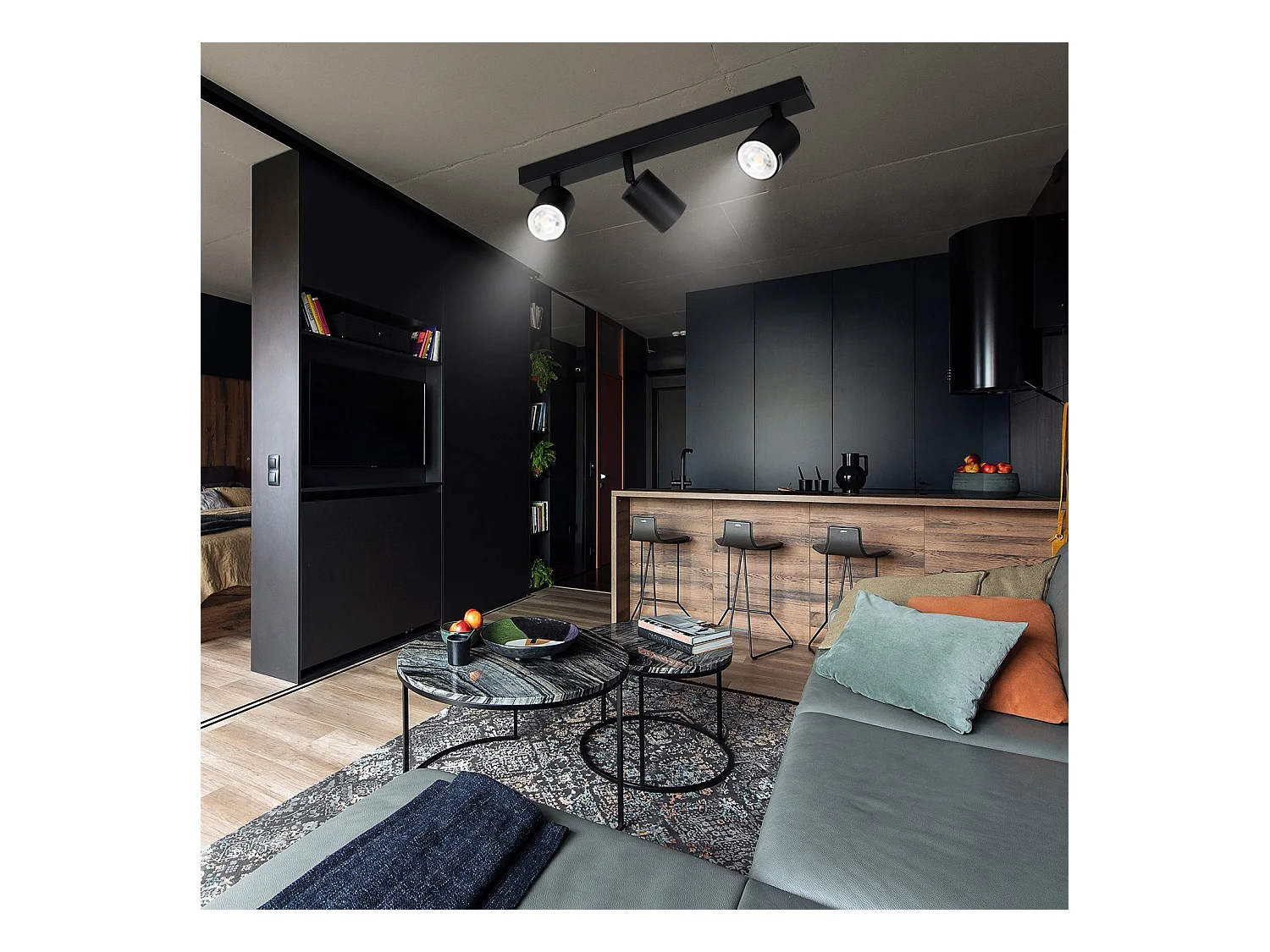 NETTLIFE 3 Focos Max.25w LED Negro GU10 Lámpara de Techo Giratoria 350° Lámpara de Moderna Lámpara de Pared Industrial para Sala de Estar Dormitorio