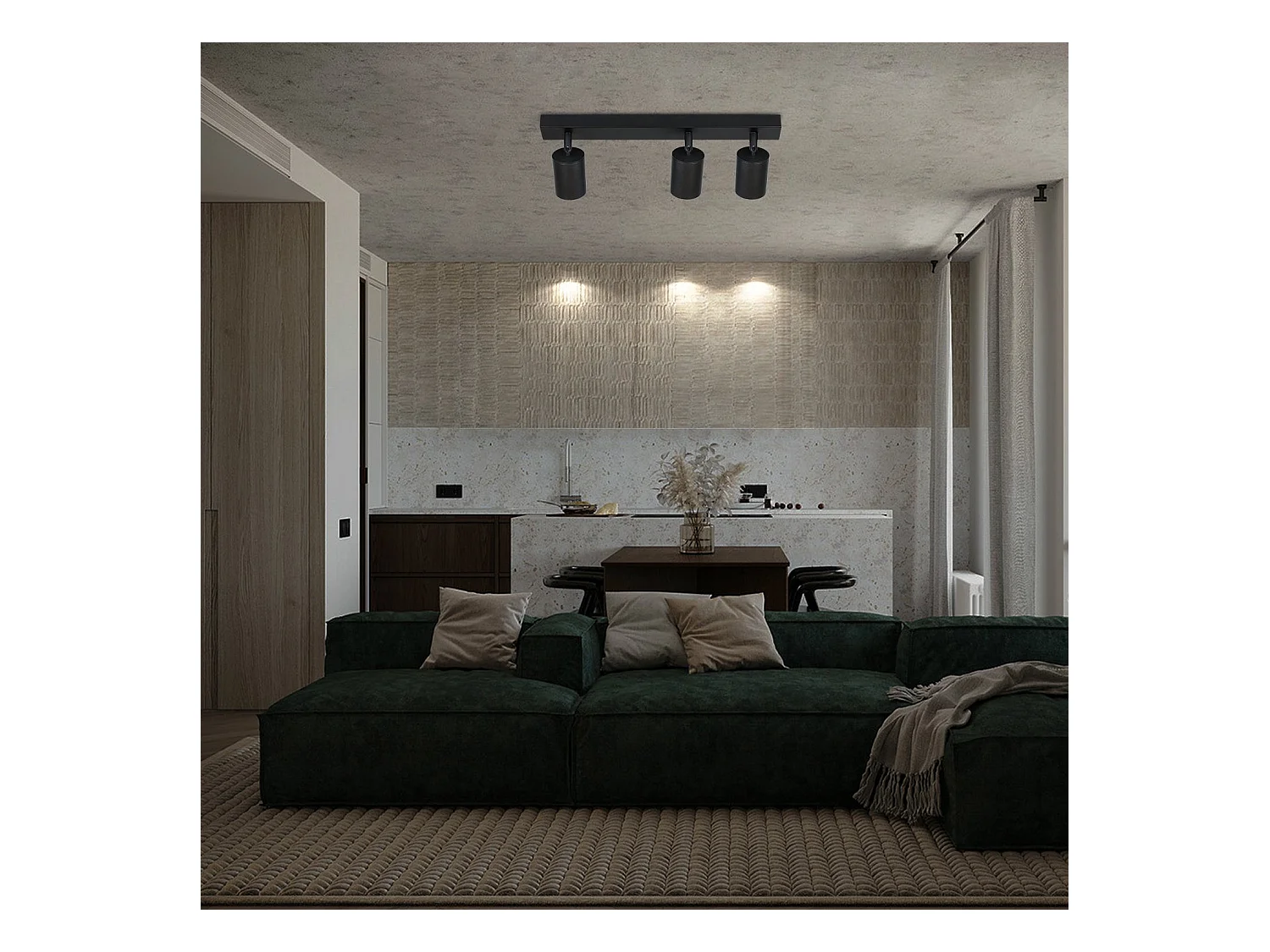 NETTLIFE 3 Focos Max.25w LED Negro GU10 Lámpara de Techo Giratoria 350° Lámpara de Moderna Lámpara de Pared Industrial para Sala de Estar Dormitorio