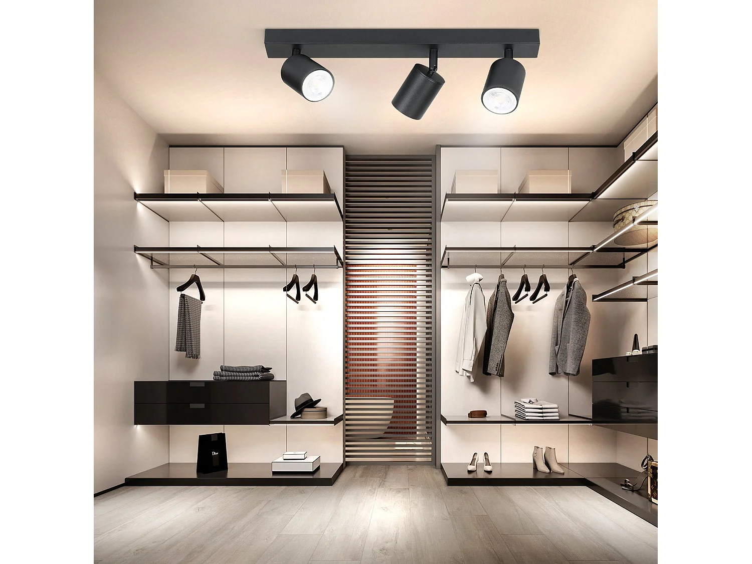 NETTLIFE 3 Spots Max.25w LED Noir GU10 Plafonnier 350° Pivotant Lampe de Couloir Moderne Applique Murale Industrielle pour Salon Chambre Cuisine