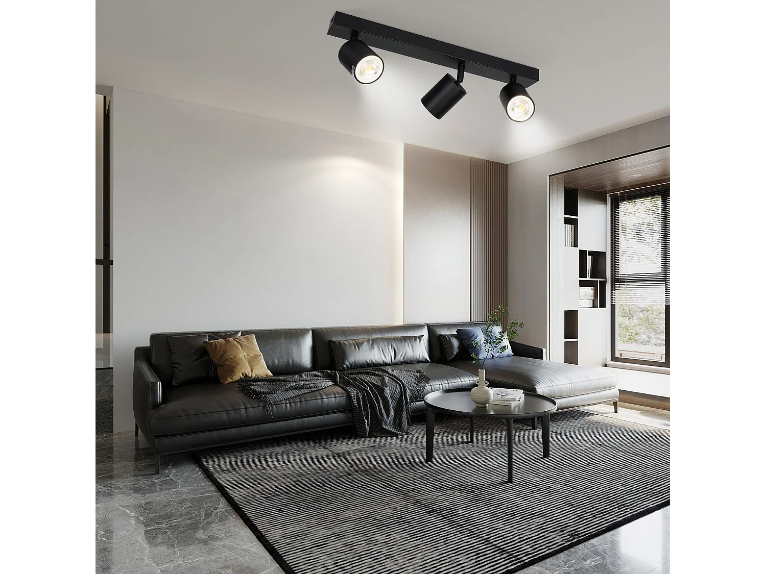 NETTLIFE 3 Spots Max.25w LED Noir GU10 Plafonnier 350° Pivotant Lampe de Couloir Moderne Applique Murale Industrielle pour Salon Chambre Cuisine