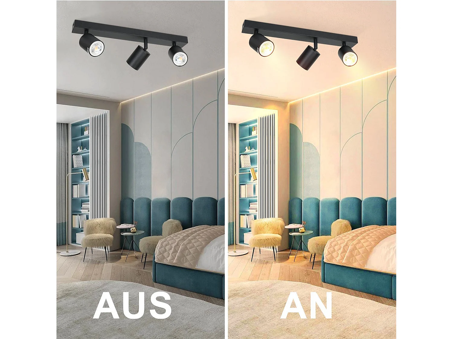 NETTLIFE 3 Spots Max.25w LED Noir GU10 Plafonnier 350° Pivotant Lampe de Couloir Moderne Applique Murale Industrielle pour Salon Chambre Cuisine