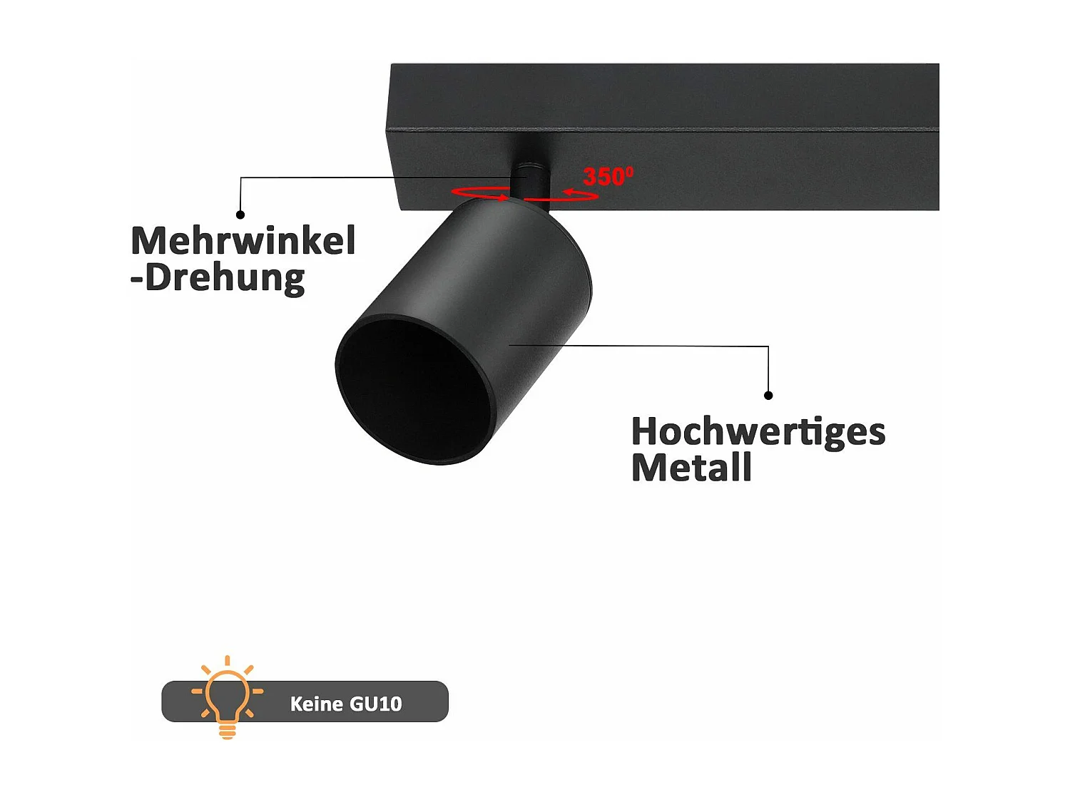 NETTLIFE 3 Spots Max.25w LED Noir GU10 Plafonnier 350° Pivotant Lampe de Couloir Moderne Applique Murale Industrielle pour Salon Chambre Cuisine