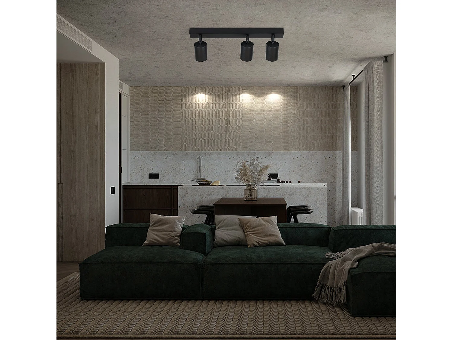 NETTLIFE 3 Spots Max.25w LED Noir GU10 Plafonnier 350° Pivotant Lampe de Couloir Moderne Applique Murale Industrielle pour Salon Chambre Cuisine