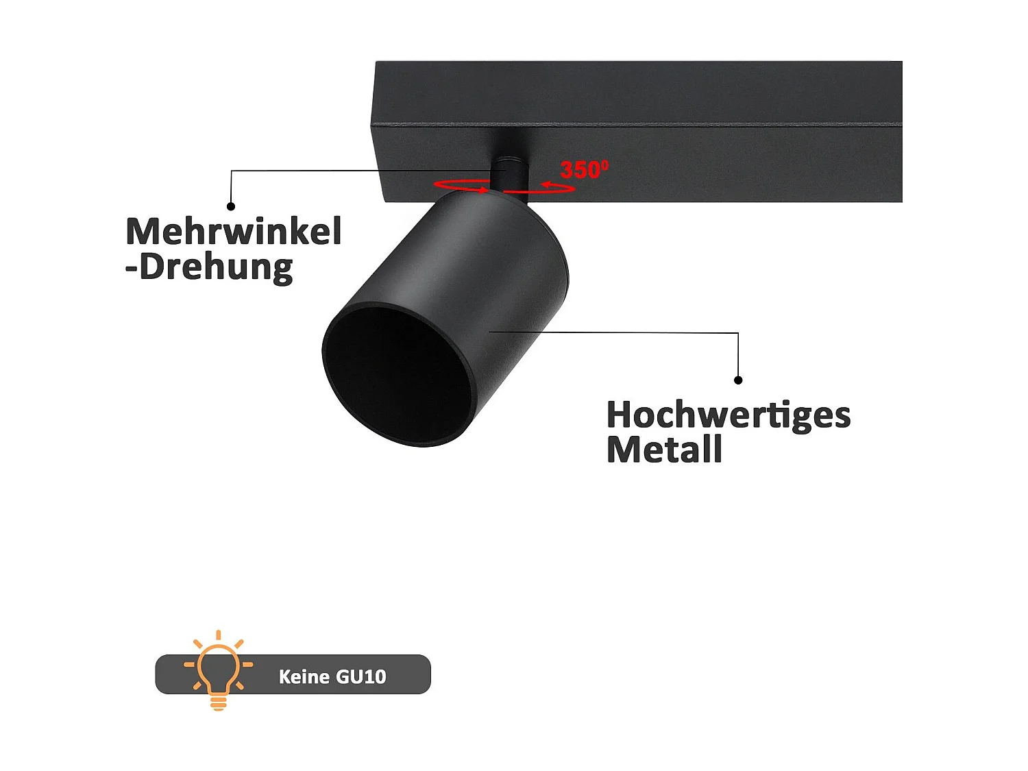 NETTLIFE 3 Focos Max.25w LED Negro GU10 Lámpara de Techo Giratoria 350° Lámpara de Moderna Lámpara de Pared Industrial para Sala de Estar Dormitorio