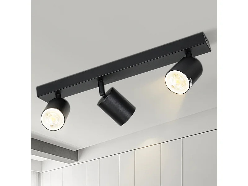 NETTLIFE 3 Spots Max.25w LED Noir GU10 Plafonnier 350° Pivotant Lampe de Couloir Moderne Applique Murale Industrielle pour Salon Chambre Cuisine