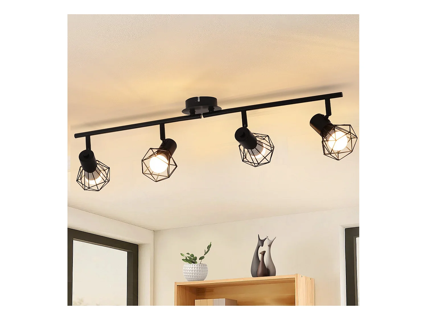 NETTLIFE 4 Focos de Techo Negros Vintage Retro E14 Industrial Giratorio 350° Metal Interior para Salón Dormitorio Infantil Cocina