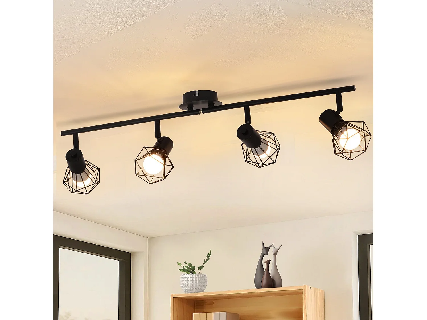 NETTLIFE 4 Czarne reflektory sufitowe Vintage Retro E14 Przemysłowe Obrotowe 350° Metal do wnętrz do salonu Sypialnia dziecięca Kuchnia