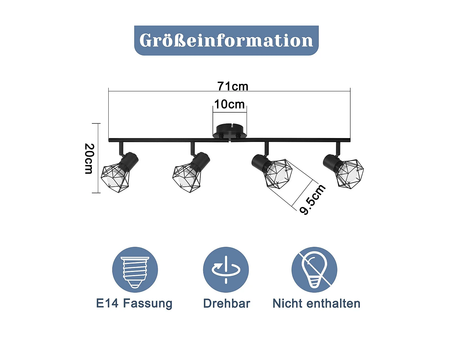 NETTLIFE 4 Czarne reflektory sufitowe Vintage Retro E14 Przemysłowe Obrotowe 350° Metal do wnętrz do salonu Sypialnia dziecięca Kuchnia