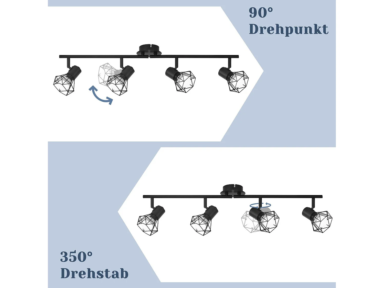 NETTLIFE 4 Spots de Plafond Noir Vintage Rétro E14 Industriel Pivotants à 350°Métal Intérieur pour Salon Chambre d'enfant Cuisine