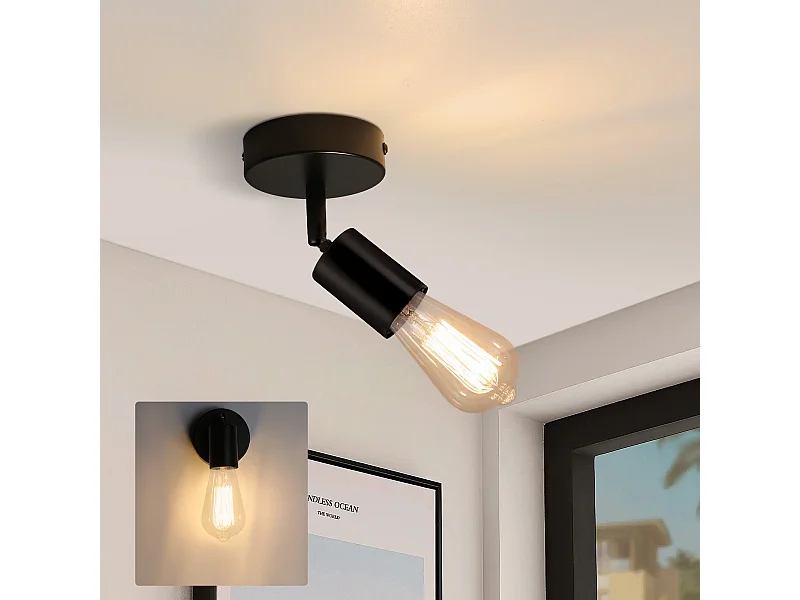 Schwarze E27 Spot Vintage Wandleuchte 350° drehbar Küchenlampe