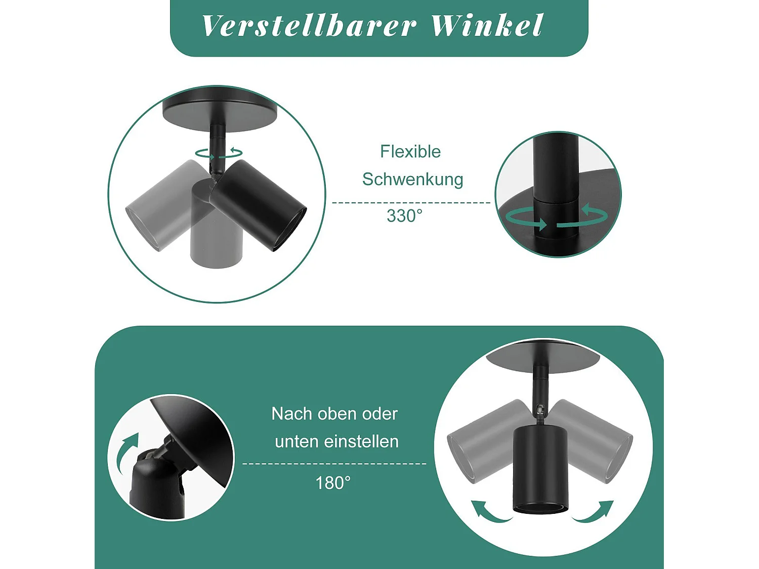 NETTLIFE Spot E27 noir lampe murale vintage pivotante à 350°lampe de cuisine pour salon, chambre à coucher Max.40 W