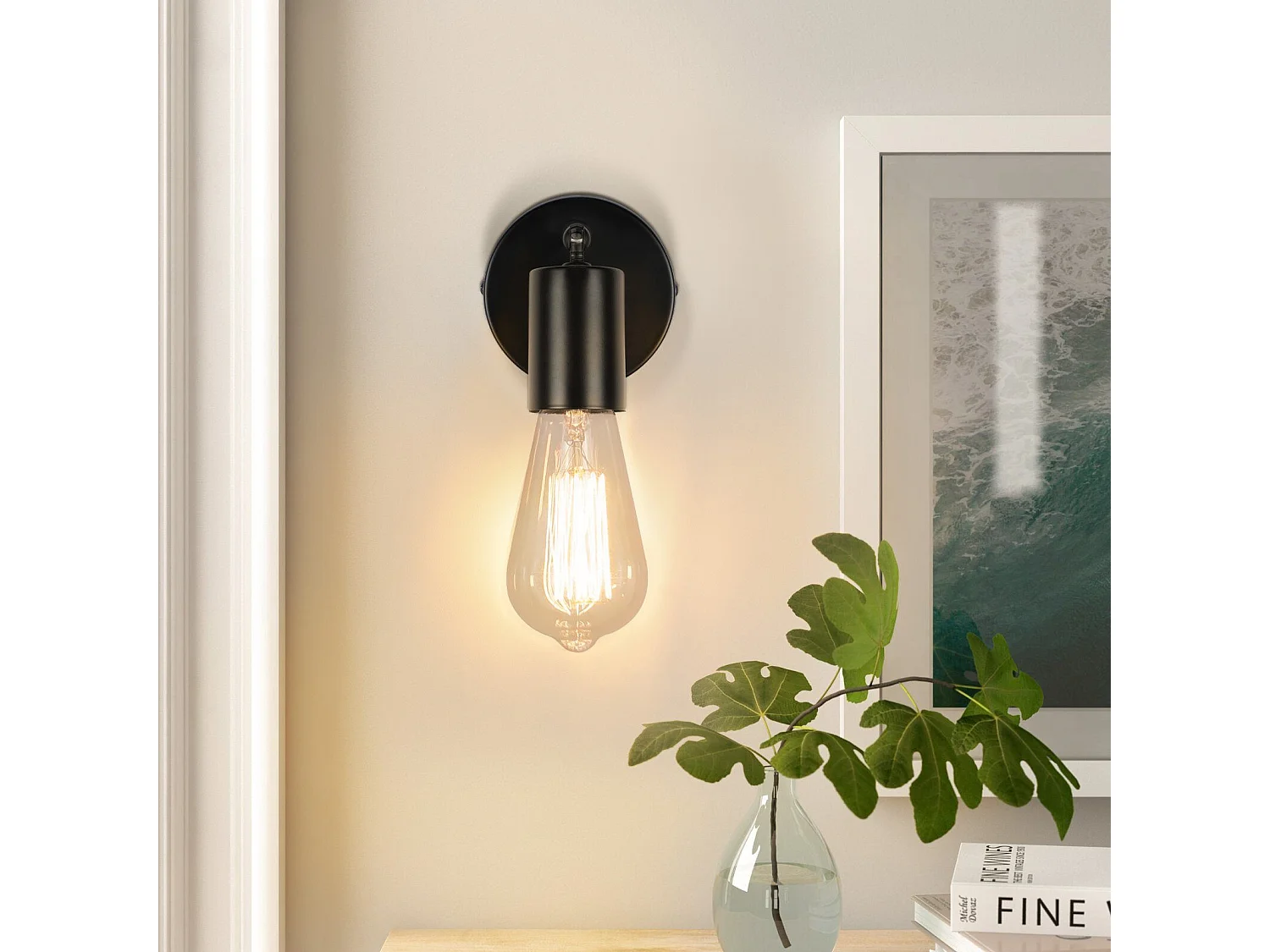 NETTLIFE Spot E27 noir lampe murale vintage pivotante à 350°lampe de cuisine pour salon, chambre à coucher Max.40 W