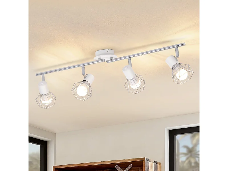 NETTLIFE 4 Spots de plafond vintage industriel rétro E14 pivotants à 350°métal blanc lumineux pour intérieur cuisine salon chambre d'enfant