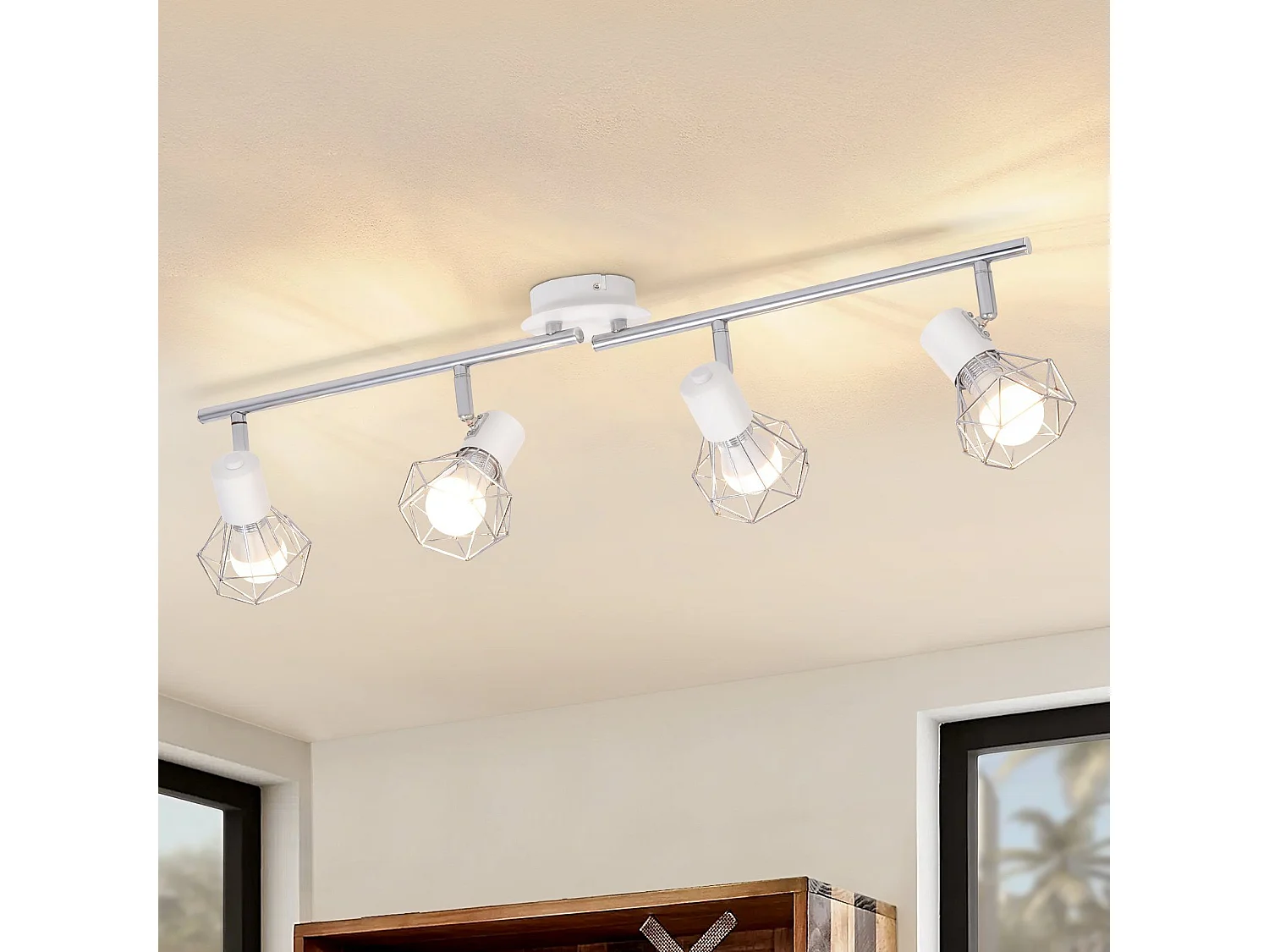 NETTLIFE 4 Spots de plafond vintage industriel rétro E14 pivotants à 350°métal blanc lumineux pour intérieur cuisine salon chambre d'enfant