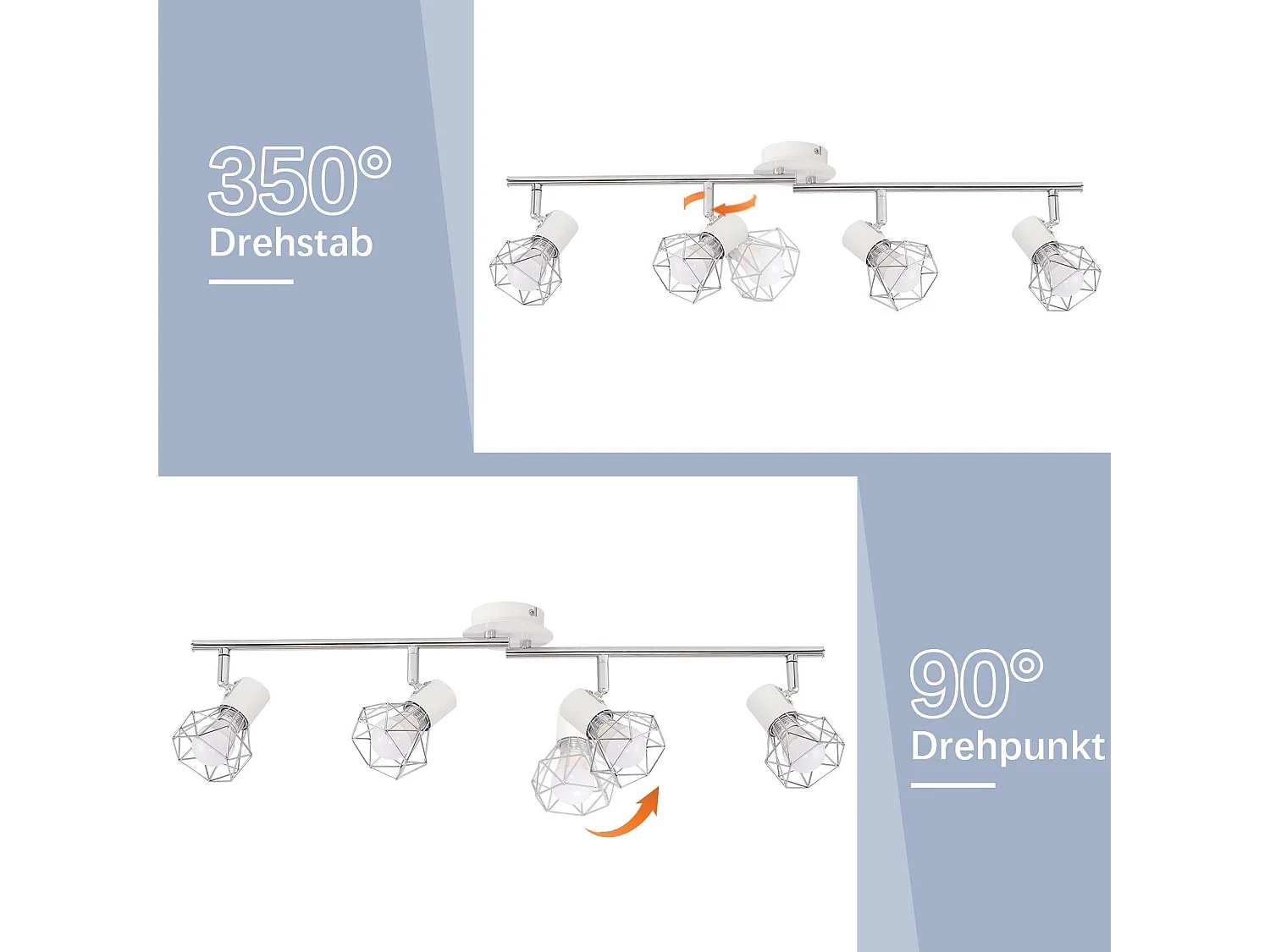 NETTLIFE 4 Spots de plafond vintage industriel rétro E14 pivotants à 350°métal blanc lumineux pour intérieur cuisine salon chambre d'enfant