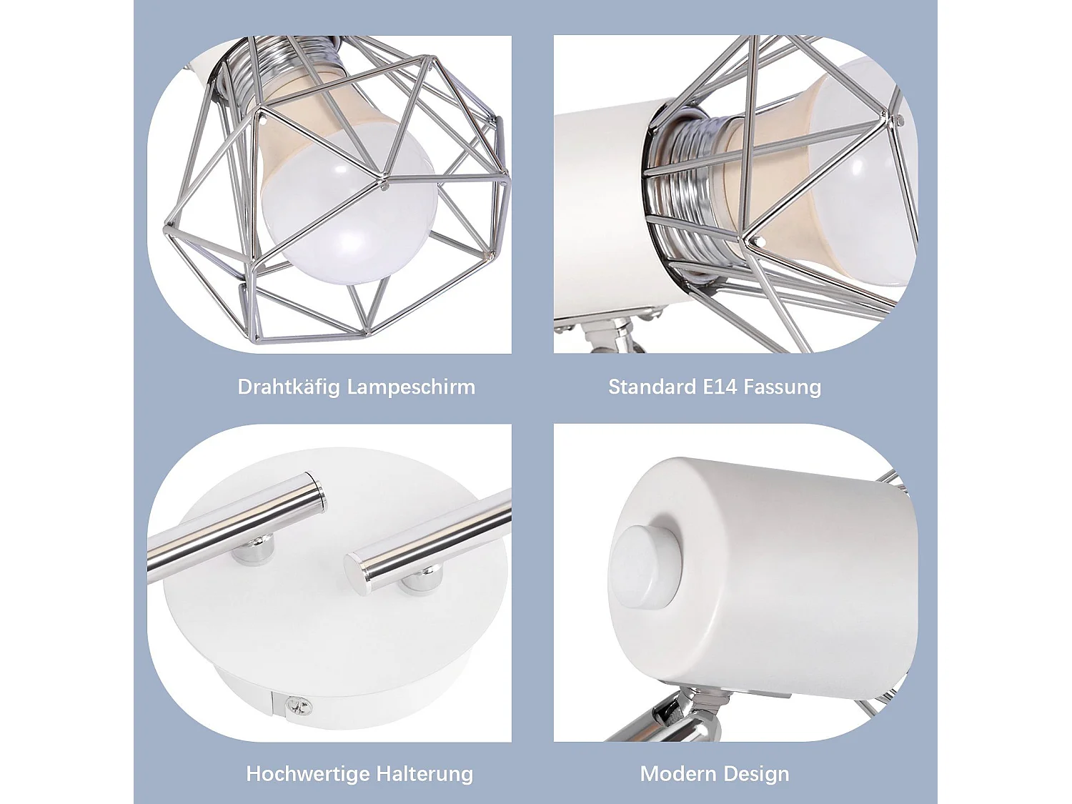 NETTLIFE 4 Spots de plafond vintage industriel rétro E14 pivotants à 350°métal blanc lumineux pour intérieur cuisine salon chambre d'enfant