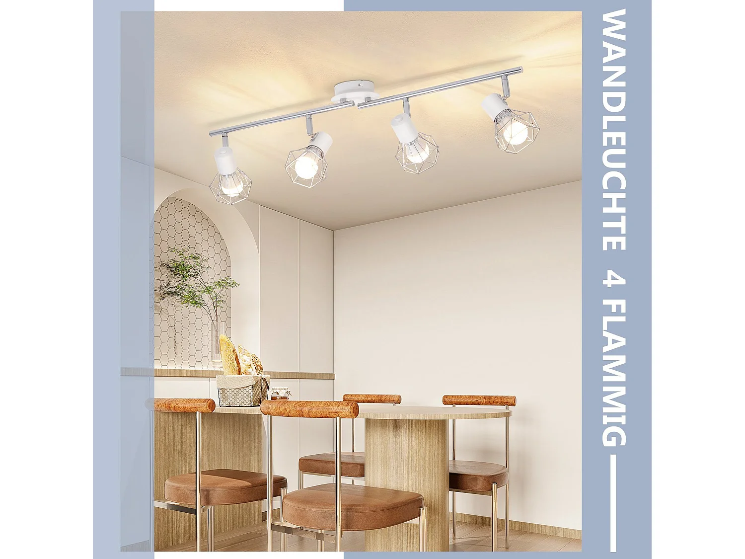 NETTLIFE 4 Spots de plafond vintage industriel rétro E14 pivotants à 350°métal blanc lumineux pour intérieur cuisine salon chambre d'enfant