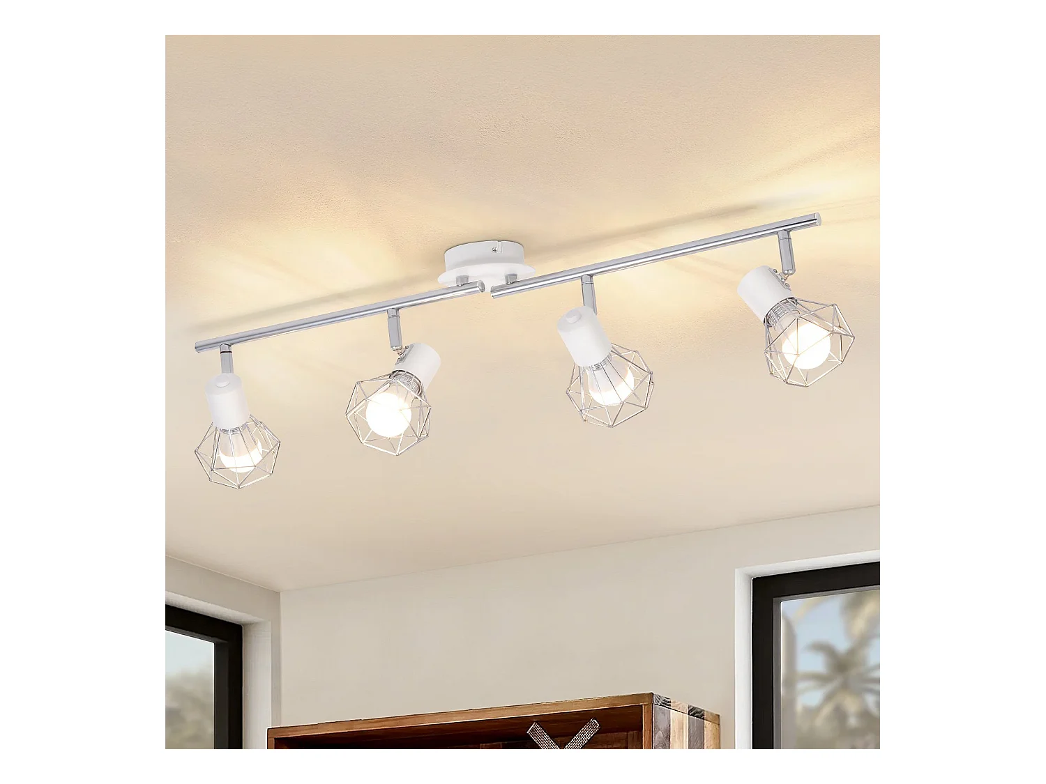 NETTLIFE 4 Spots de plafond vintage industriel rétro E14 pivotants à 350°métal blanc lumineux pour intérieur cuisine salon chambre d'enfant