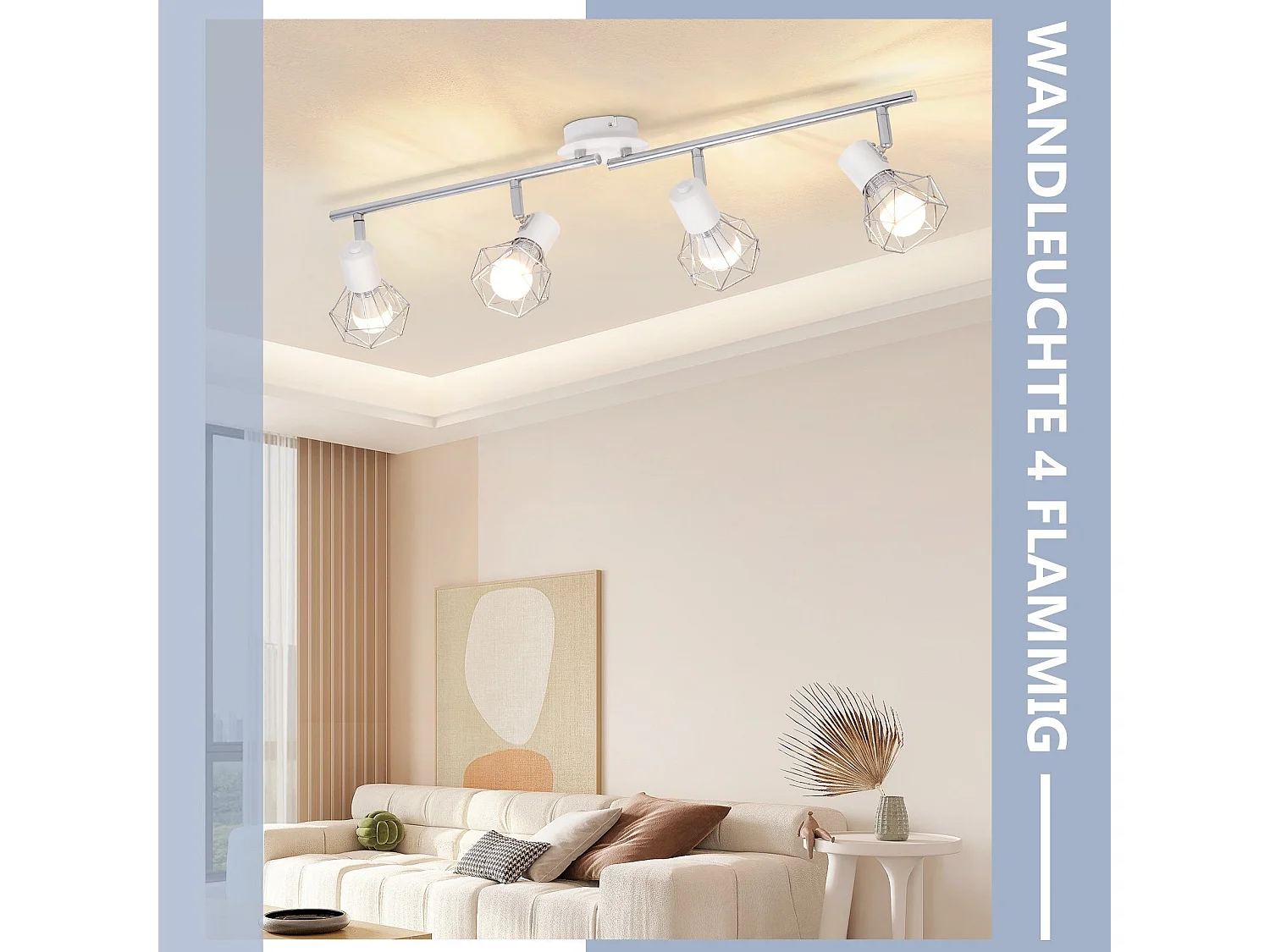 NETTLIFE 4 Spots de plafond vintage industriel rétro E14 pivotants à 350°métal blanc lumineux pour intérieur cuisine salon chambre d'enfant