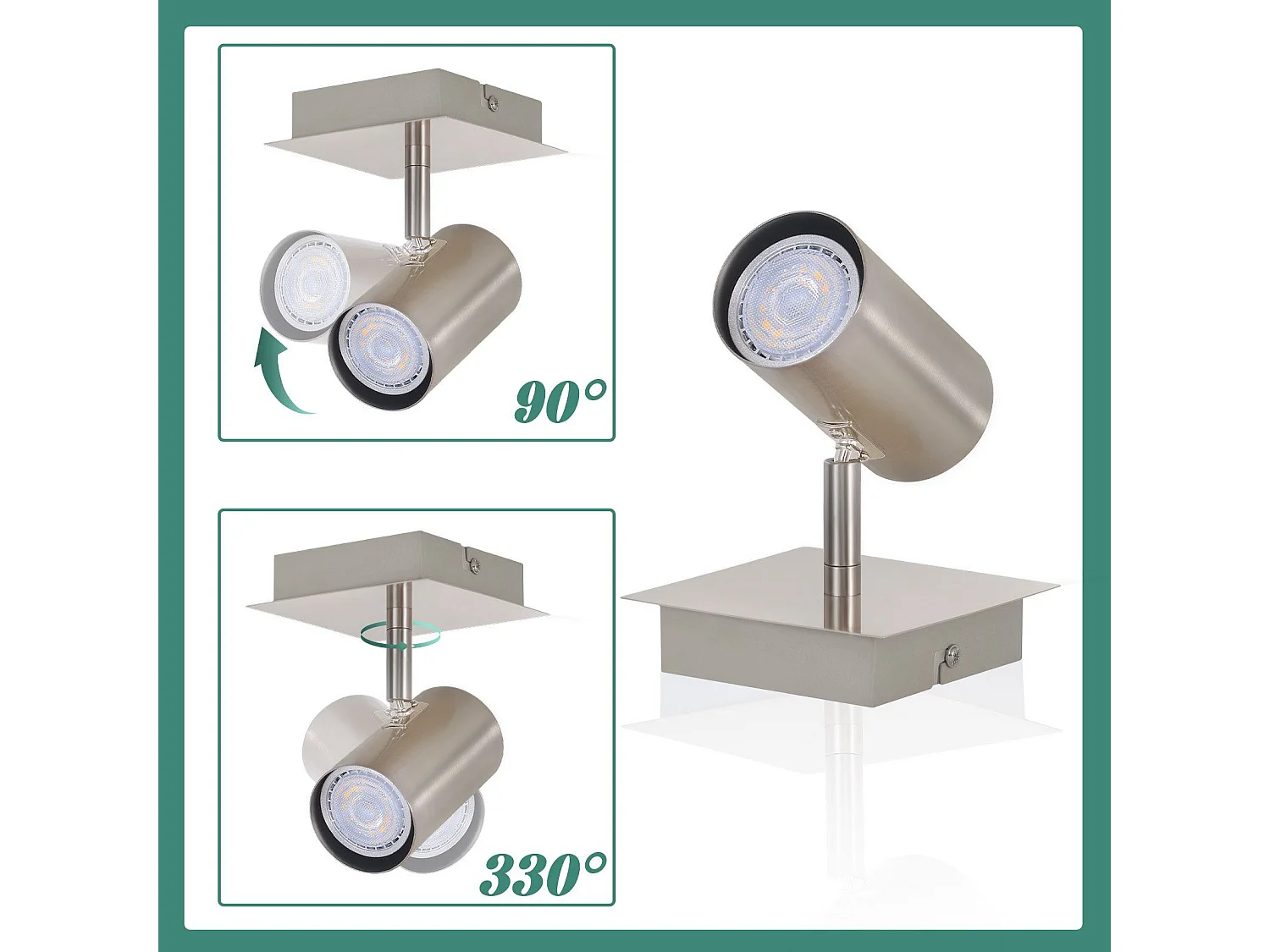 NETTLIFE Spot de plafond 1 flamme lampe de couloir GU10 - LED Spot de plafond nickel 330° Sans ampoules