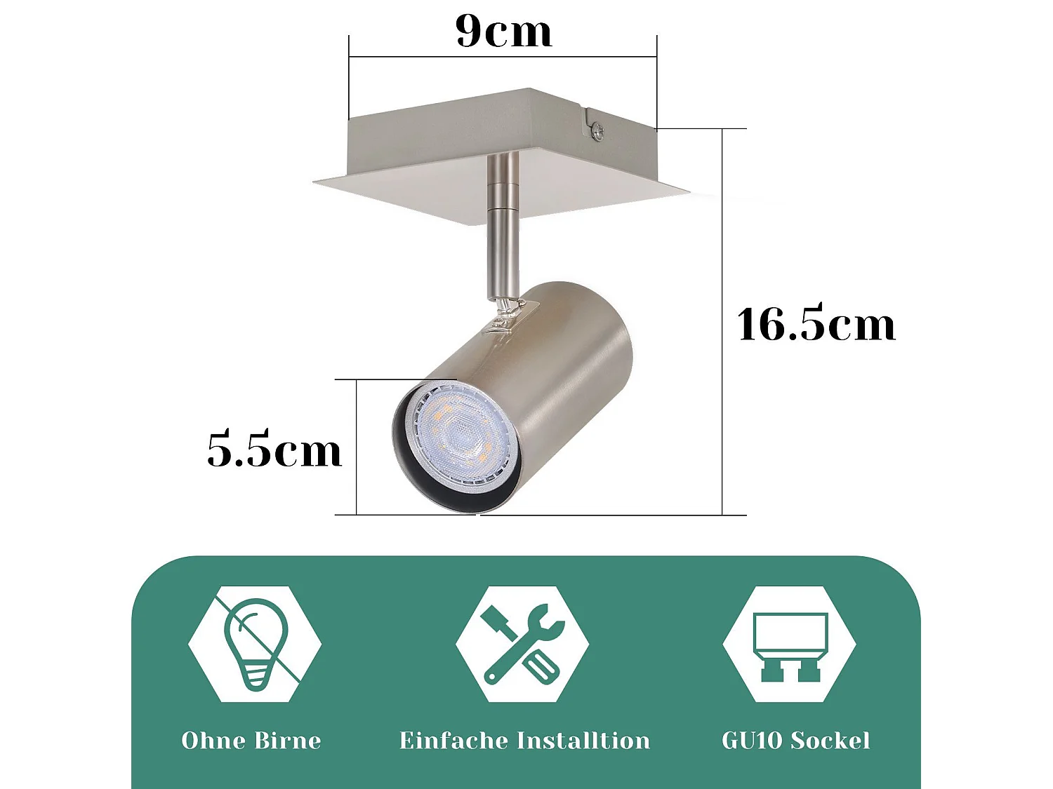 NETTLIFE Spot de plafond 1 flamme lampe de couloir GU10 - LED Spot de plafond nickel 330° Sans ampoules