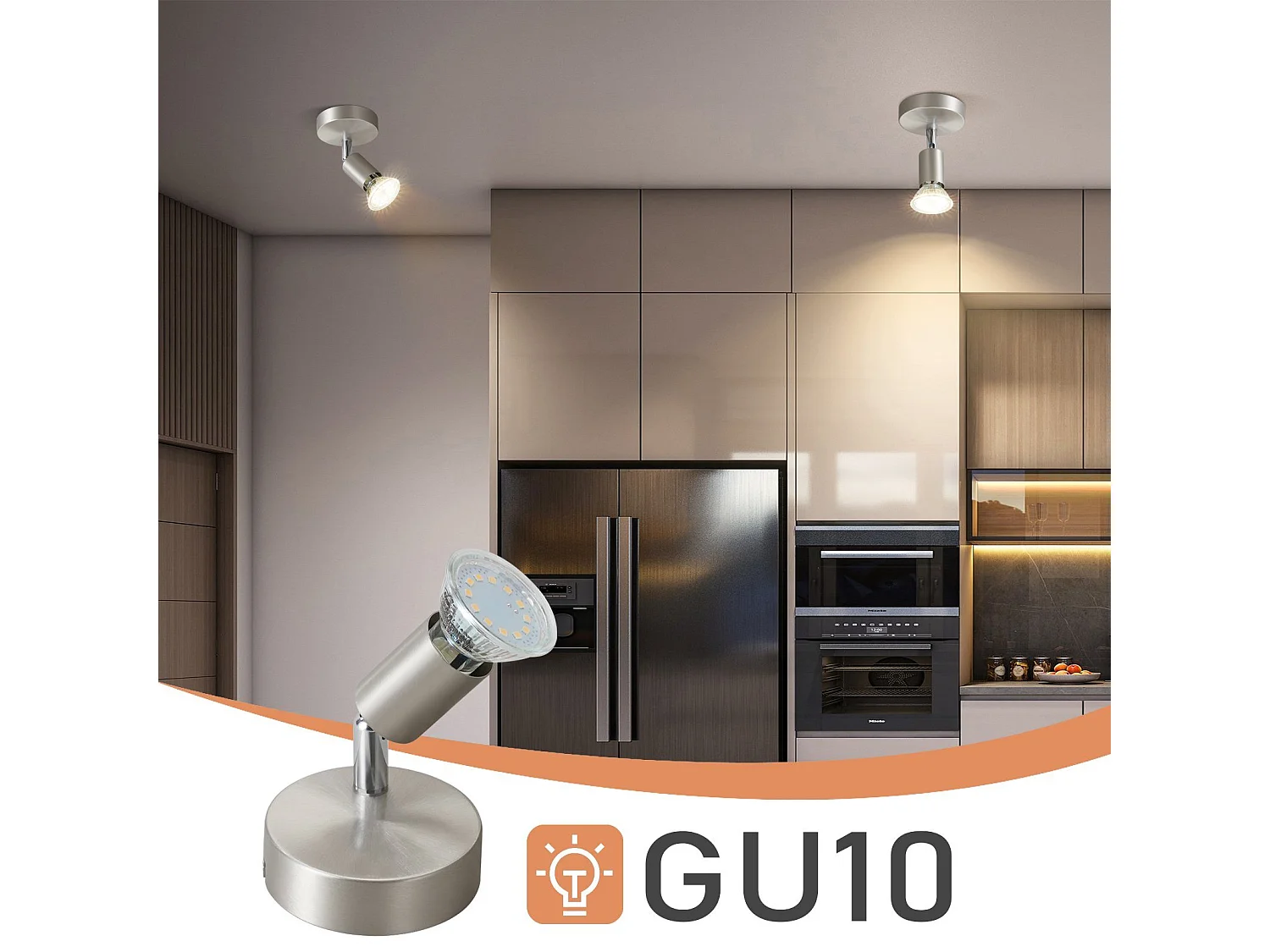 NETTLIFE Moderner LED Deckenstrahler GU10 330° Drehbar Edelstahl Wandstrahler für Wohnzimmer Schlafzimmer (Ohne Leuchtmittel)