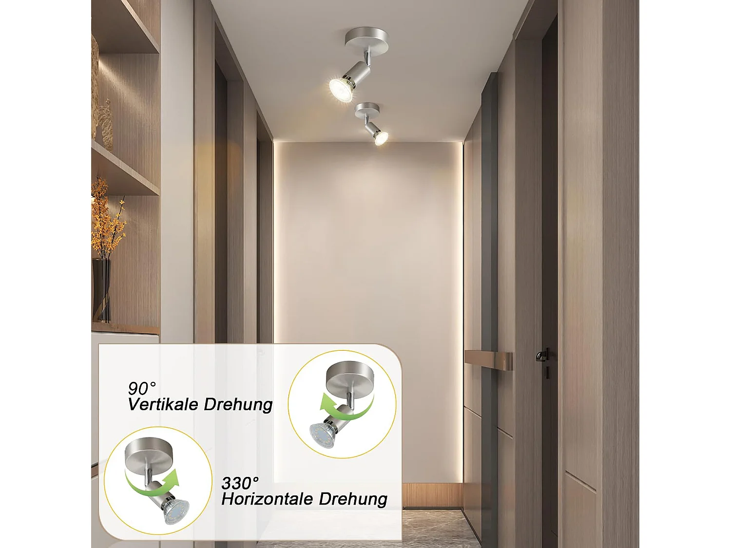 NETTLIFE Spot de Plafond LED Mur Moderne GU10 Pivotant à 330°en Acier Inoxydable pour Salon Chambre (sans Ampoule)