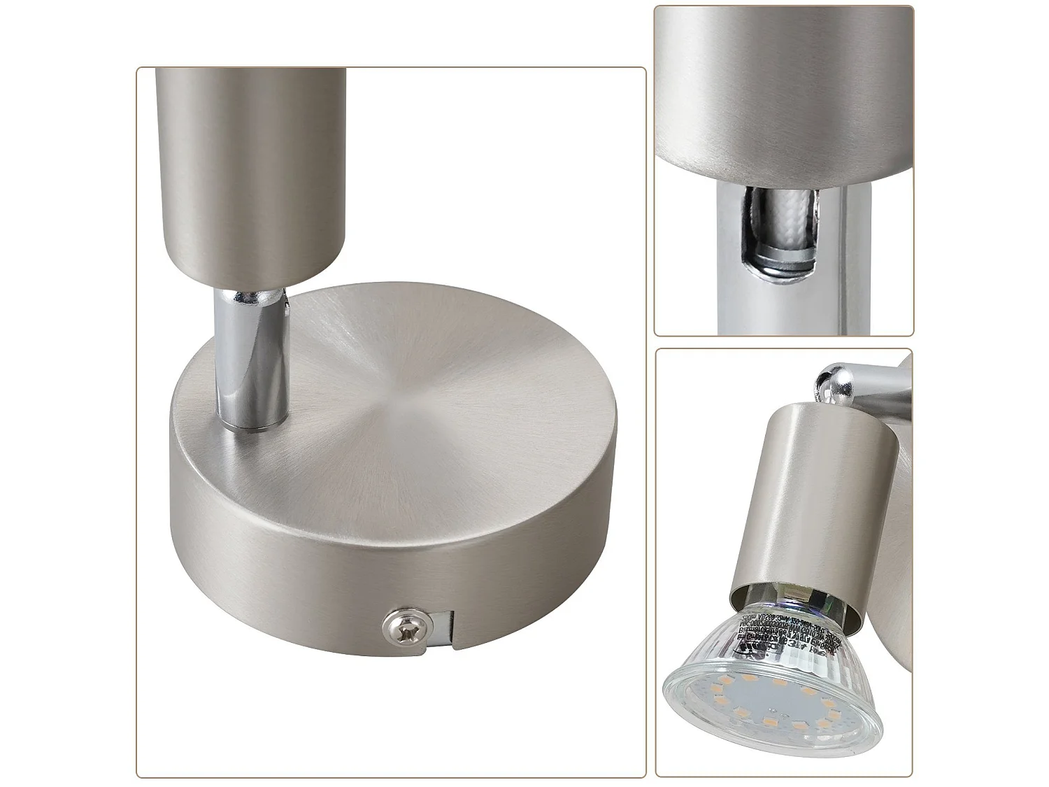 NETTLIFE Spot de Plafond LED Mur Moderne GU10 Pivotant à 330°en Acier Inoxydable pour Salon Chambre (sans Ampoule)