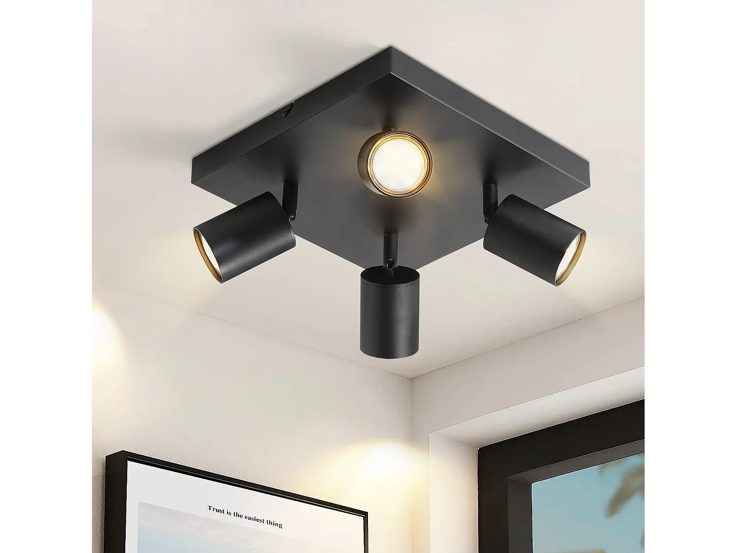 NETTLIFE 4er LED Deckenstrahler GU10 Schwarz 330° Drehbar Moderne Industrielle Wandleuchte für Wohnzimmer Schlafzimmer Küche Ohne Leuchtmittel