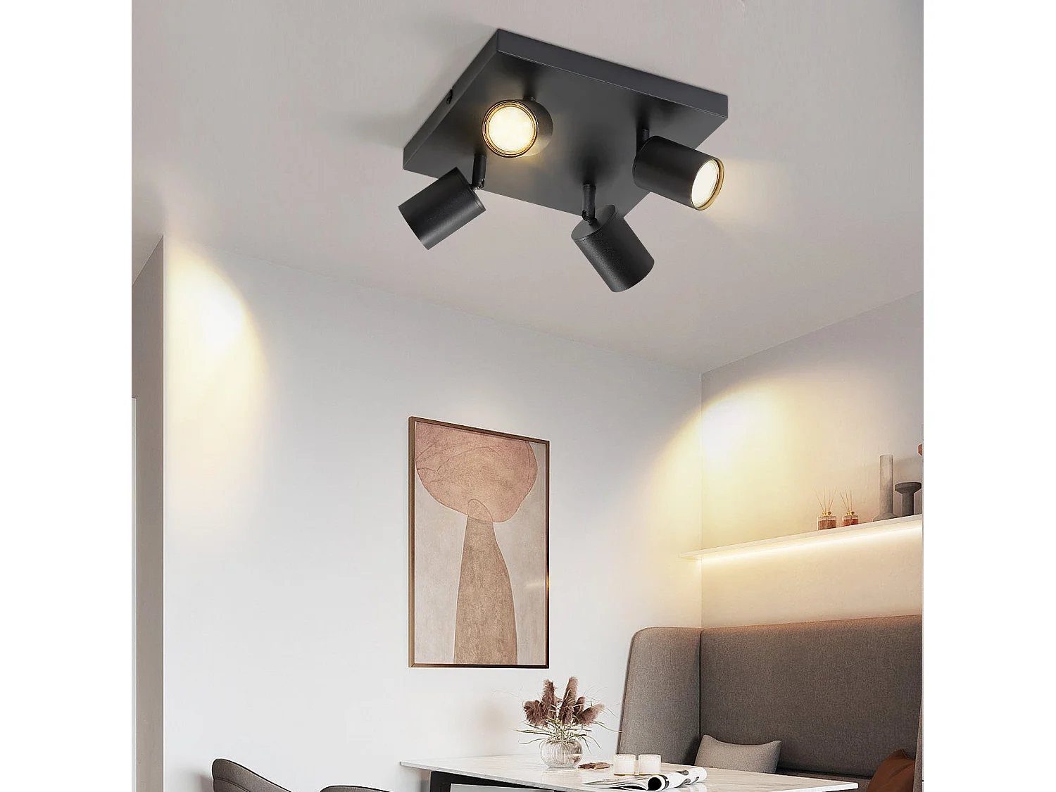 NETTLIFE 4er LED Deckenstrahler GU10 Schwarz 330° Drehbar Moderne Industrielle Wandleuchte für Wohnzimmer Schlafzimmer Küche Ohne Leuchtmittel