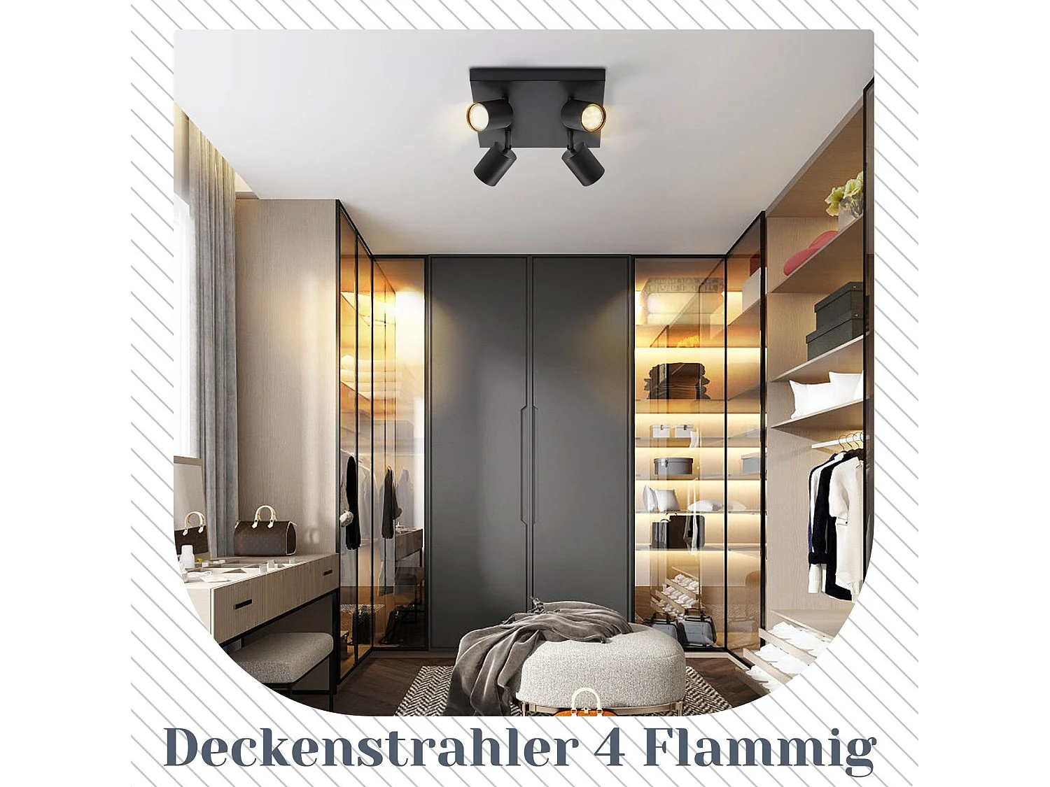 NETTLIFE 4er LED Deckenstrahler GU10 Schwarz 330° Drehbar Moderne Industrielle Wandleuchte für Wohnzimmer Schlafzimmer Küche Ohne Leuchtmittel