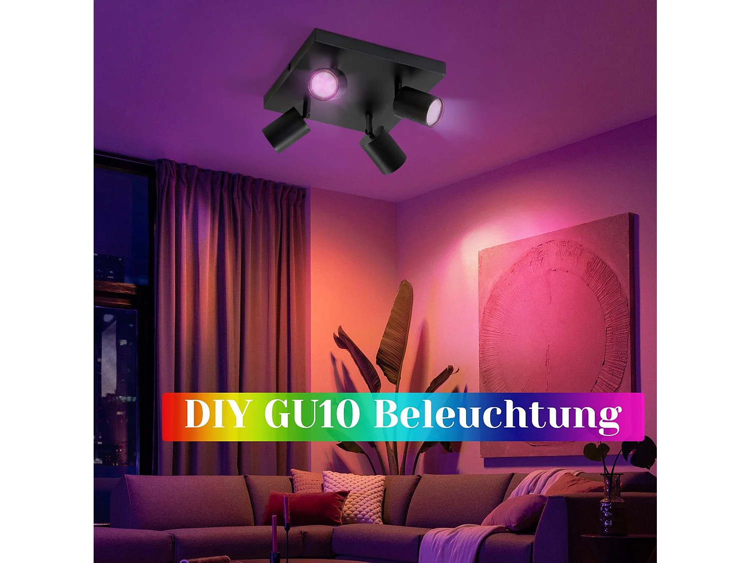 NETTLIFE 4 spots de plafond LED plafonnier GU10 noirs orientables à 330°, mural industriel moderne pour salon chambre cuisine sans ampoule