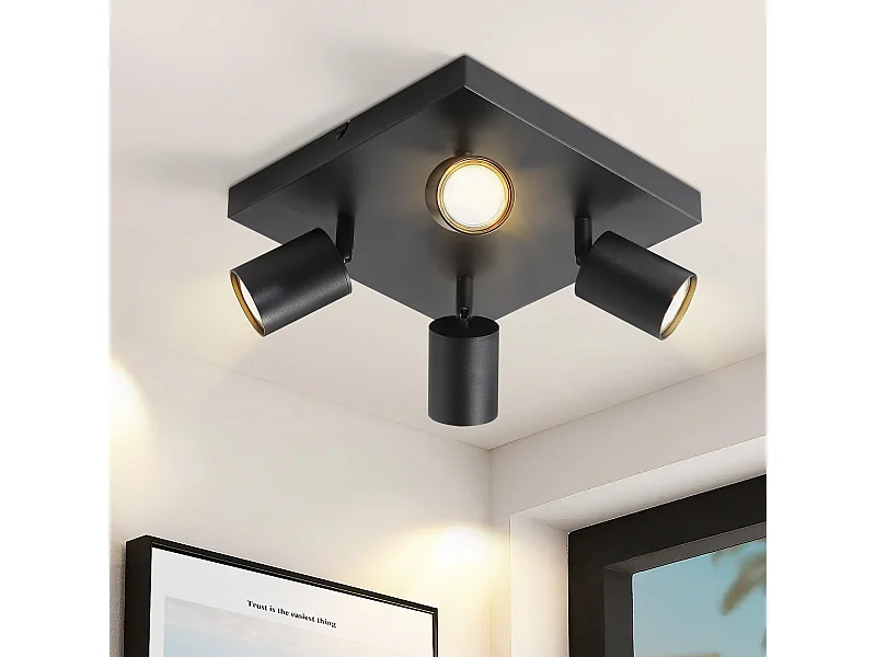 NETTLIFE 4 spots de plafond LED plafonnier GU10 noirs orientables à 330°, mural industriel moderne pour salon chambre cuisine sans ampoule