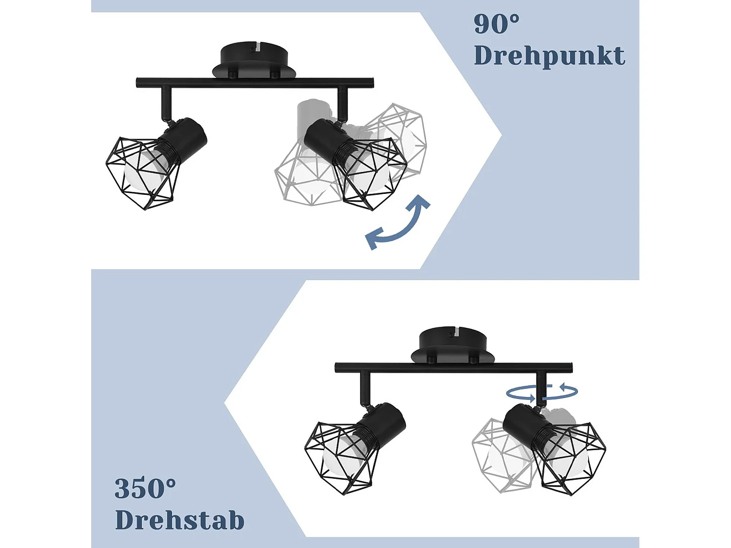 NETTLIFE 2 Spots de Plafond Flamme Vintage Noir E14 Réglables à 350° Industriels Rétro pour Couloir Salon Chambre Cuisine Salle à Manger