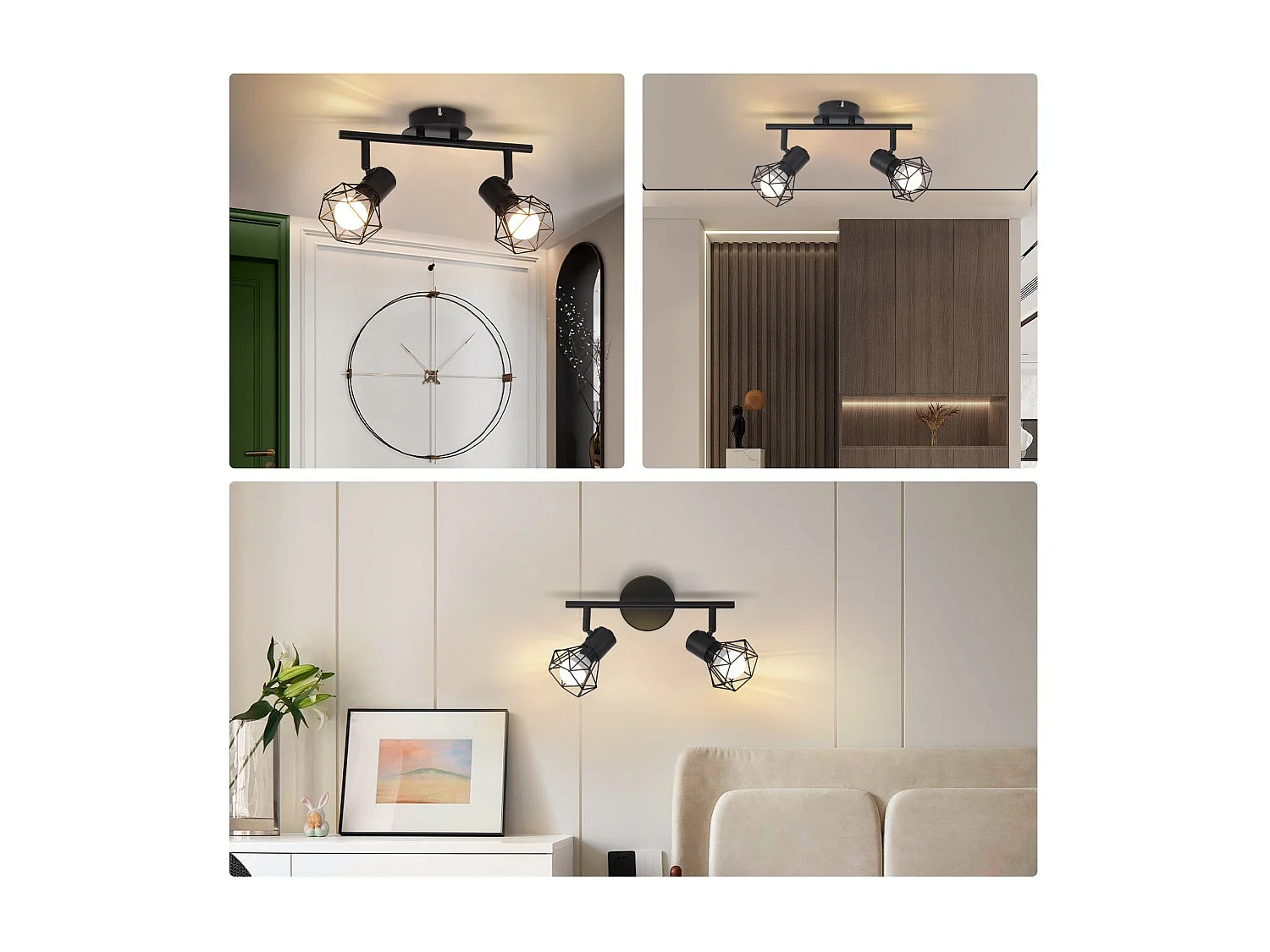 NETTLIFE 2 Spots de Plafond Flamme Vintage Noir E14 Réglables à 350° Industriels Rétro pour Couloir Salon Chambre Cuisine Salle à Manger