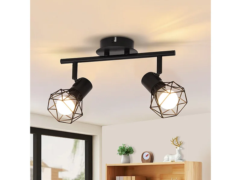 NETTLIFE 2 Deckenstrahler im Vintage-Stil, schwarz, E14, Flammen-Design, 350° verstellbar, Industrie-Retro, für Flur, Wohnzimmer, Schlafzimmer, Küche, Esszimmer