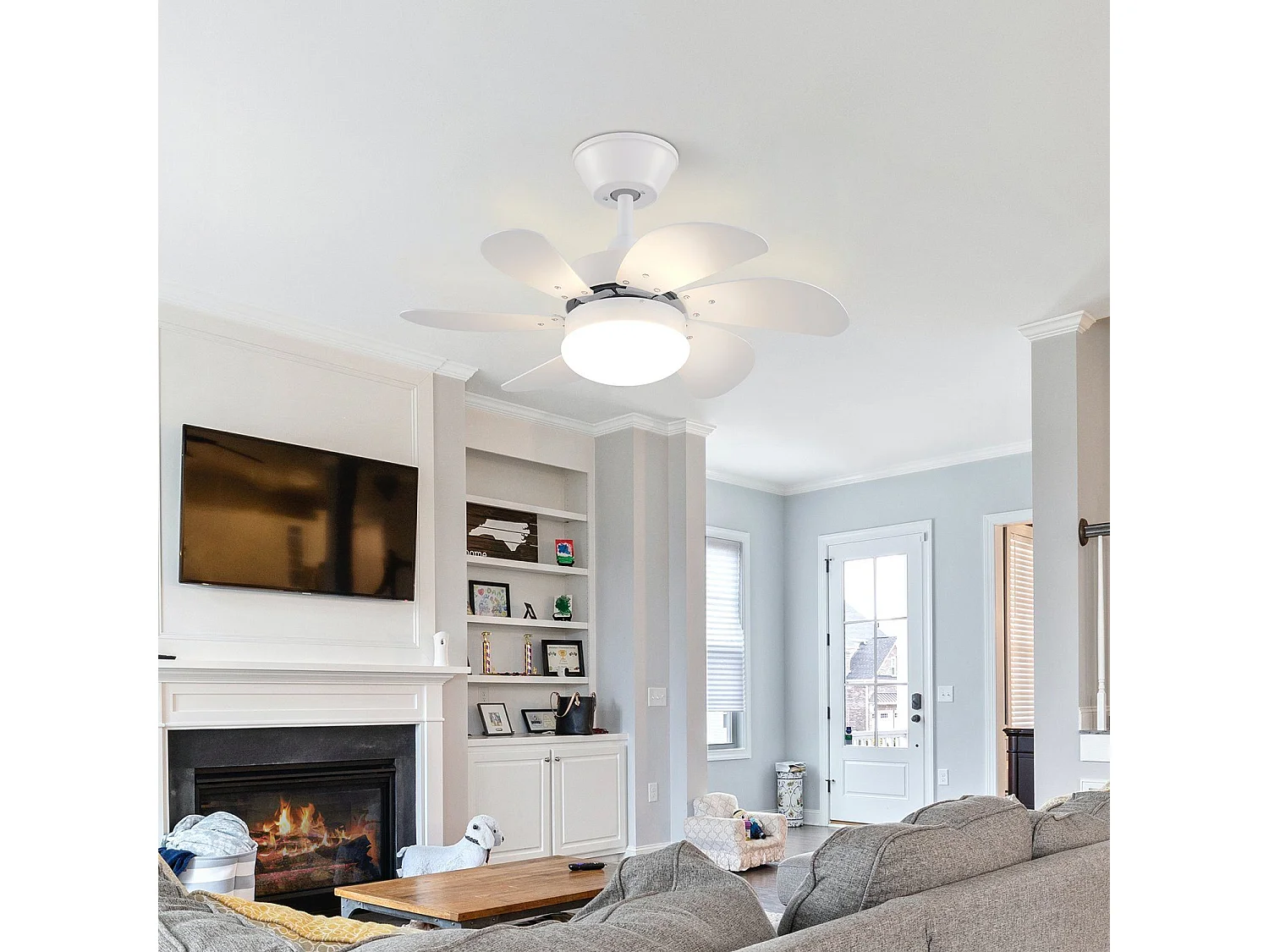 NETTLIFE Ventilateur de plafond blanc avec éclairage, télécommande, silencieux, avec minuterie, 6 pales, pour chambre à coucher