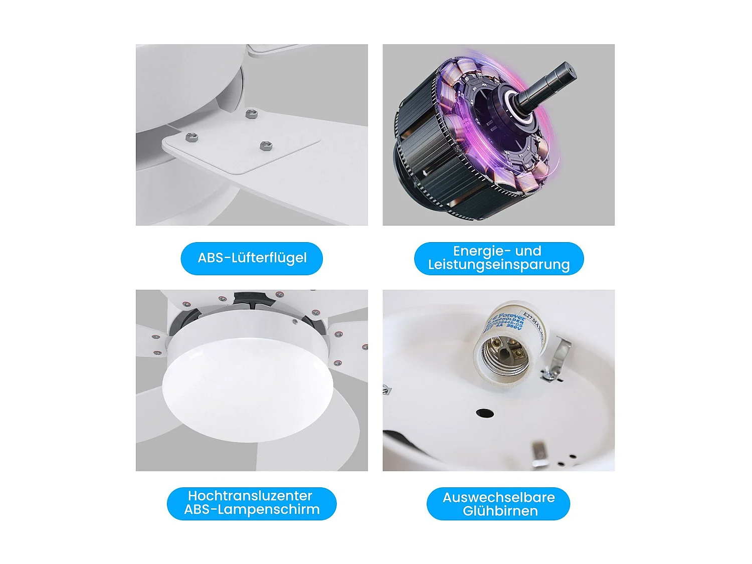 NETTLIFE Ventilateur de plafond blanc avec éclairage, télécommande, silencieux, avec minuterie, 6 pales, pour chambre à coucher