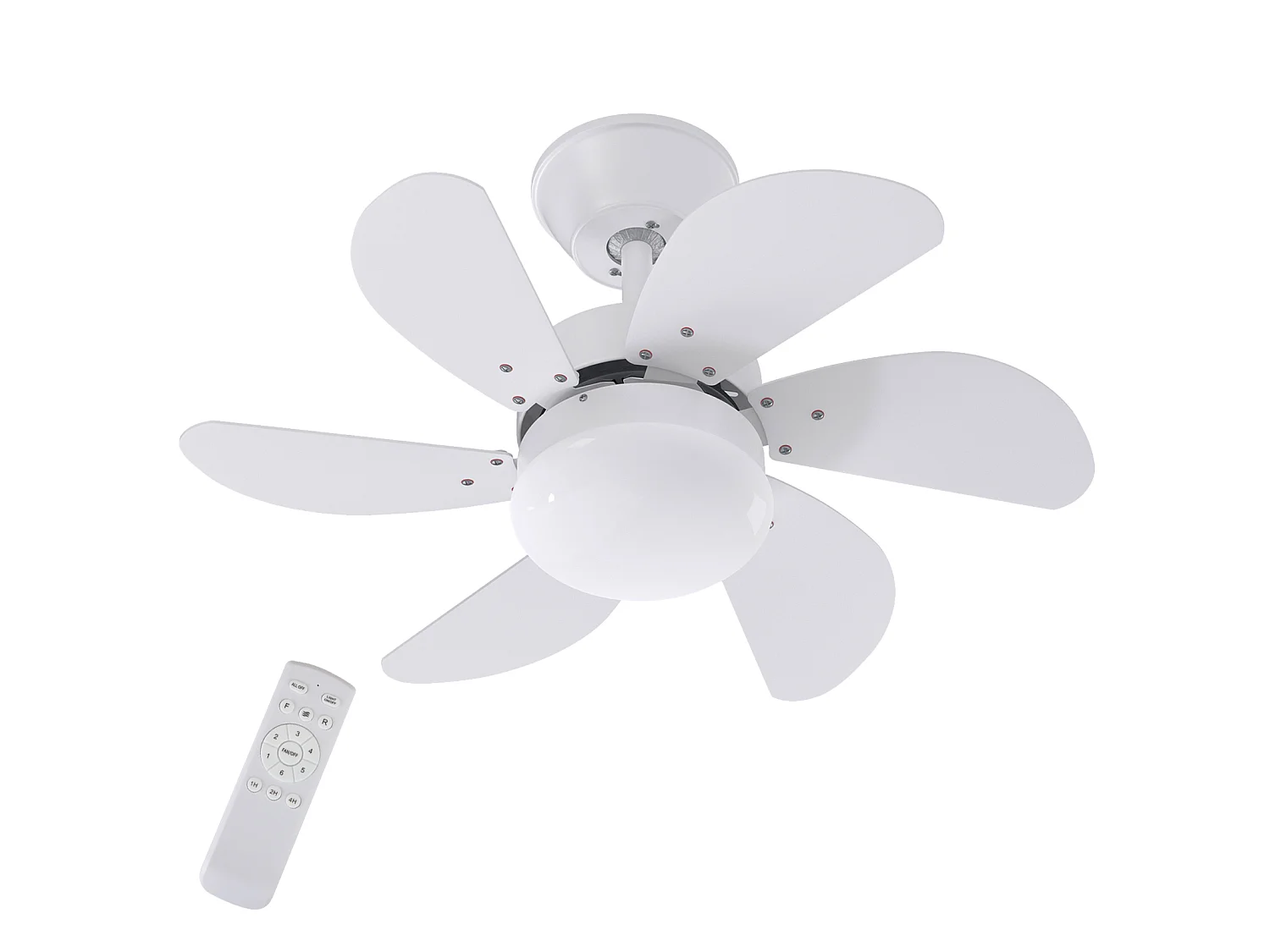 Ventilatore da soffitto NETTLIFE bianco con luce, telecomando, funzionamento silenzioso, timer, 6 pale, per camera da letto